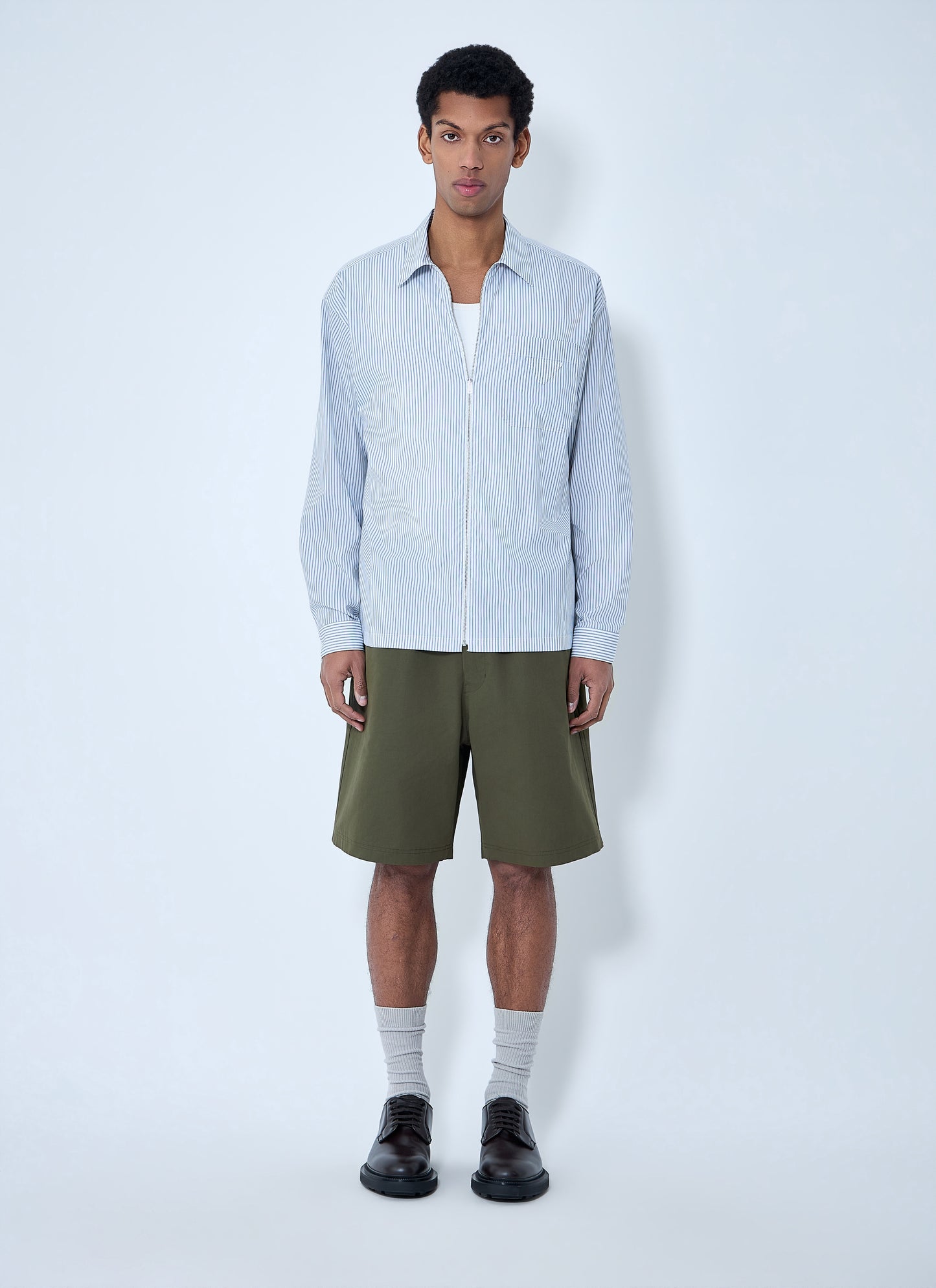 Prada Men Zip-Front Stripe Shirt PRADA