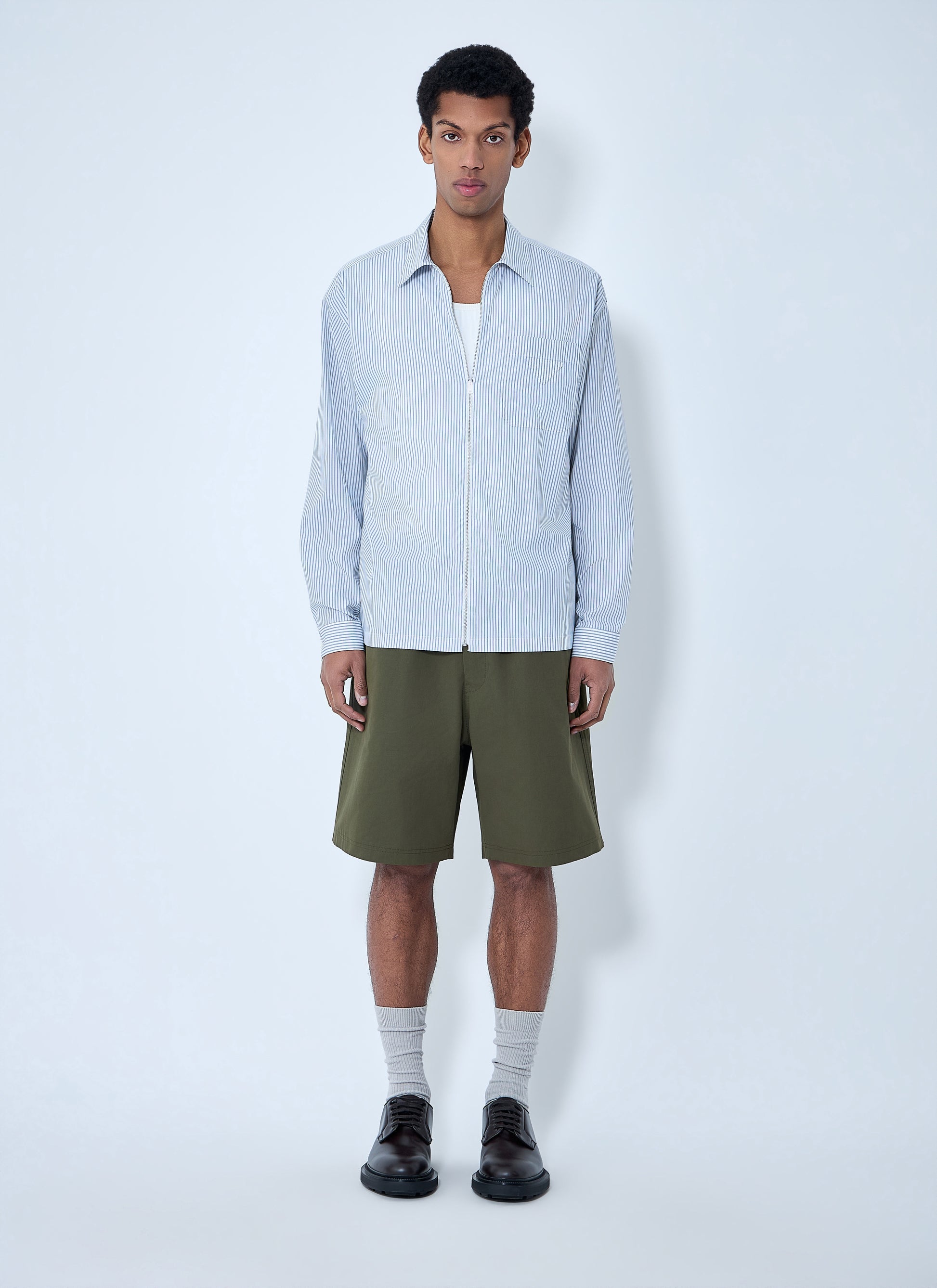 Prada Men Zip-Front Stripe Shirt PRADA