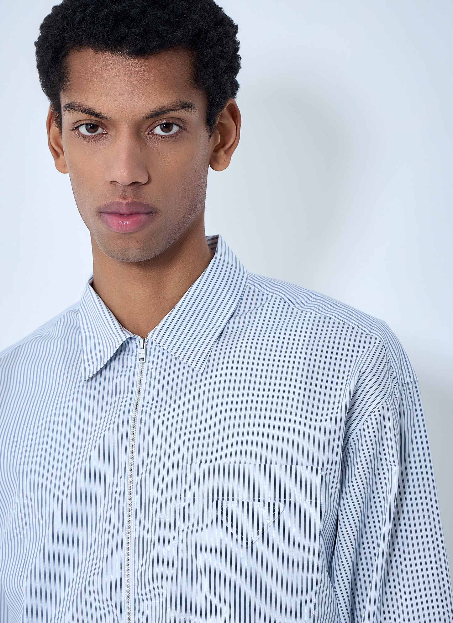 Prada Men Zip-Front Stripe Shirt PRADA