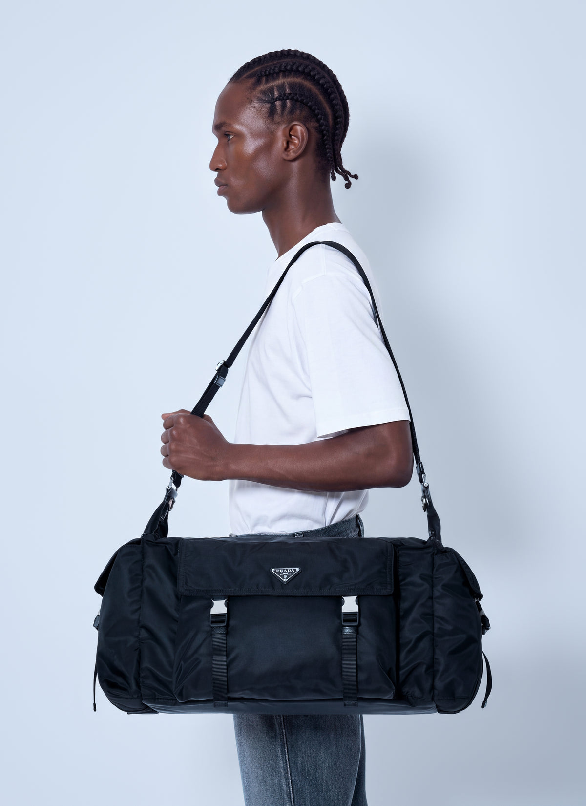 Prada Men Explore Re-Nylon And Leather Duffel Bag PRADA