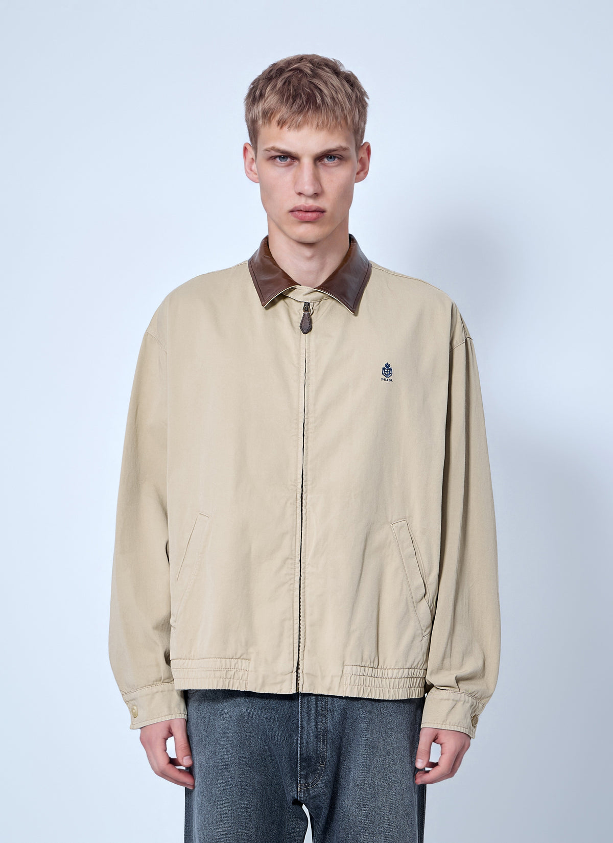 Prada Men Zip-Up Jacket With Contrast Collar PRADA