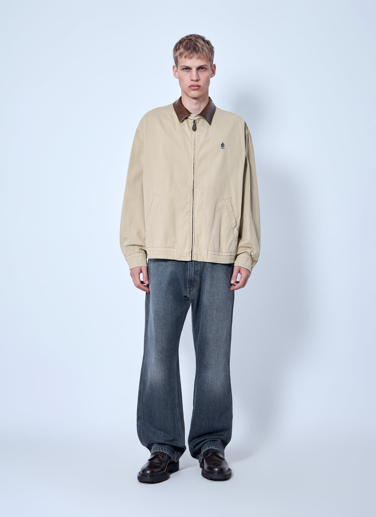 Prada Men Zip-Up Jacket With Contrast Collar PRADA
