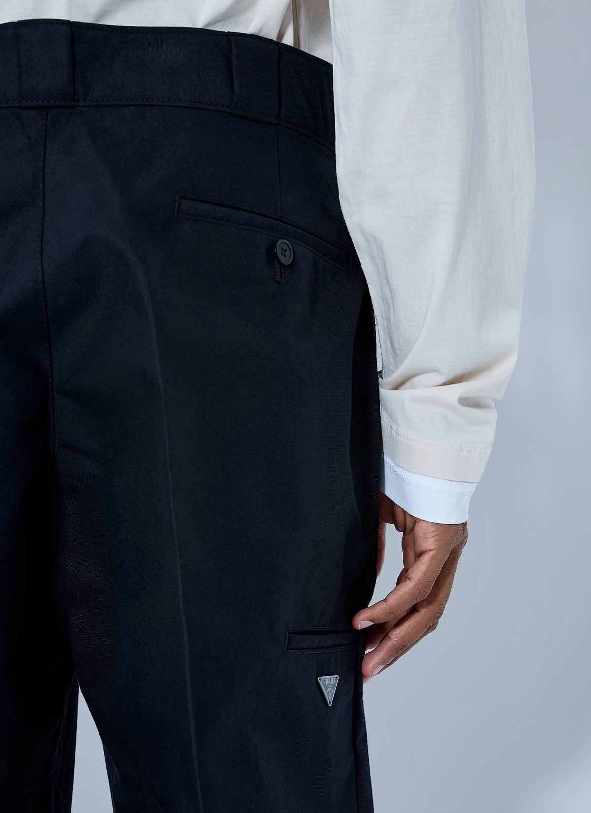 Prada Men Canvas Logo-Plaque Trousers PRADA