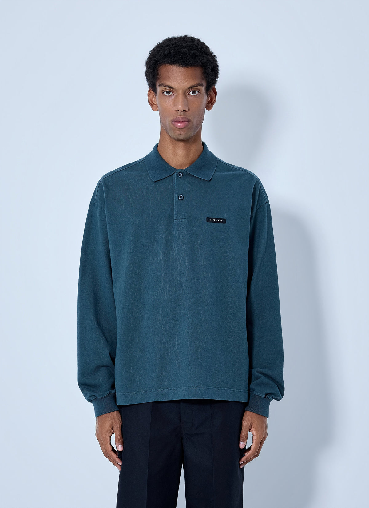 Prada Men Piqué Long Sleeve Polo Shirt PRADA