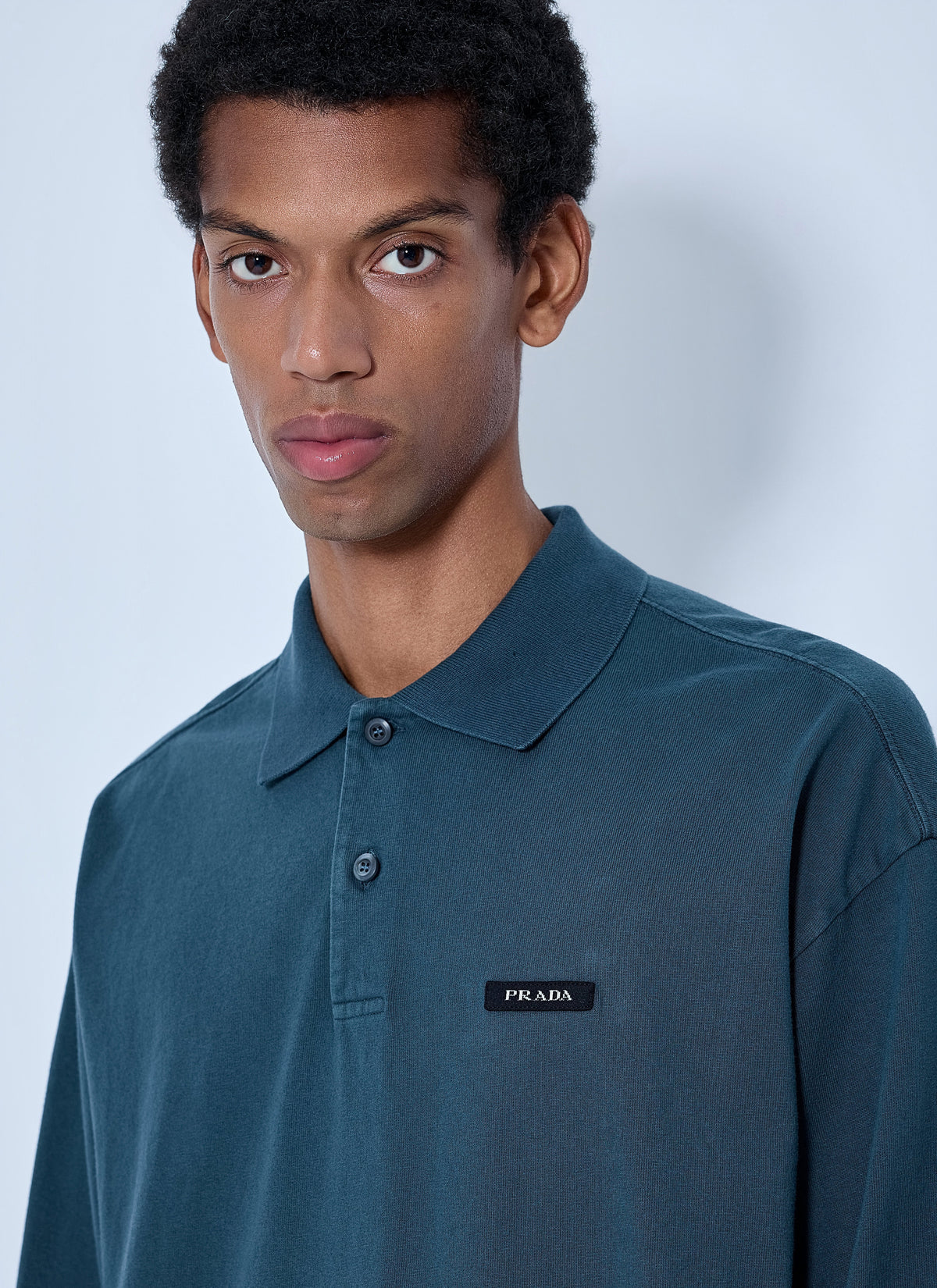 Prada Men Piqué Long Sleeve Polo Shirt PRADA