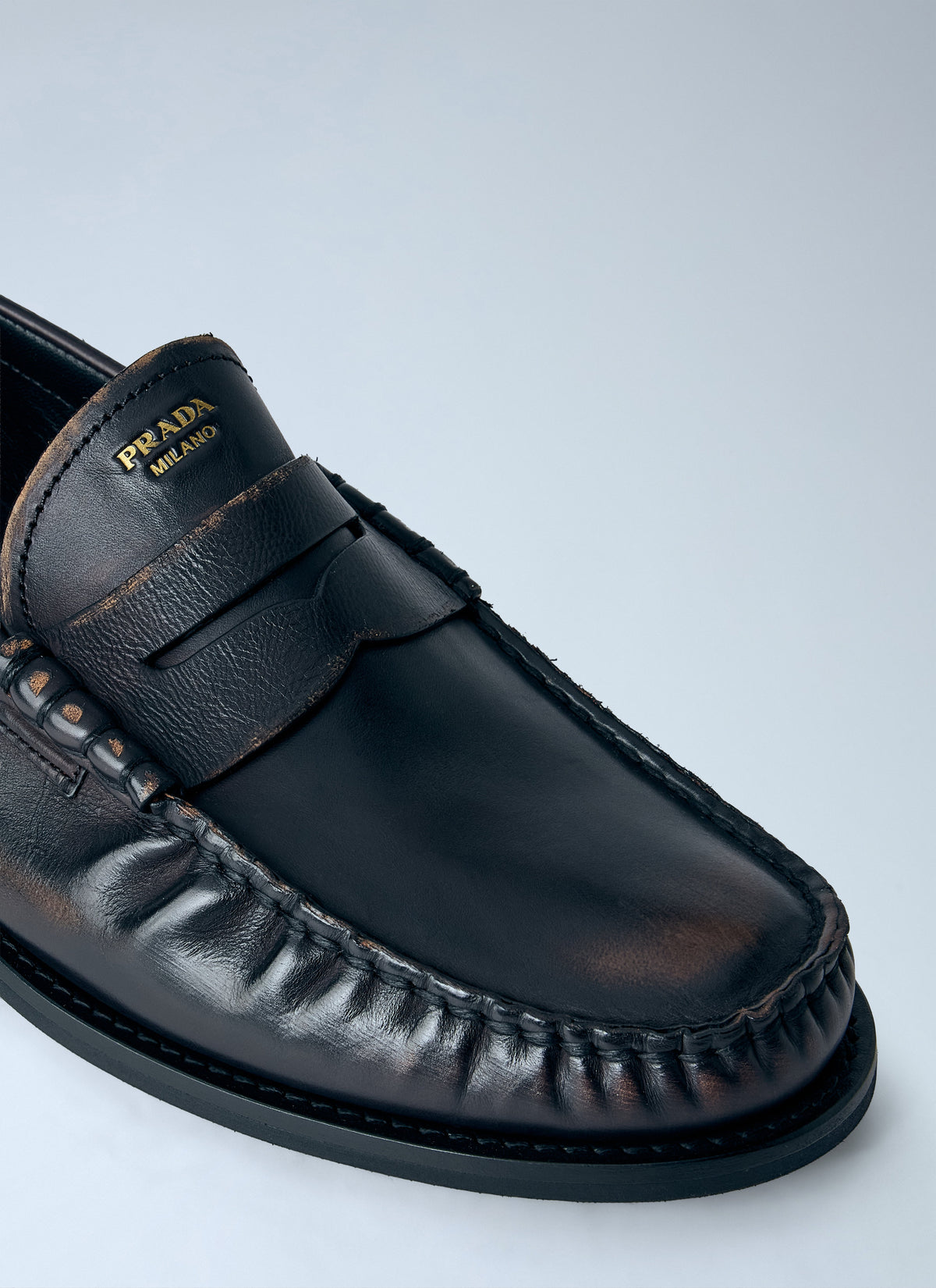 Prada Men Antiqued Leather Loafers PRADA