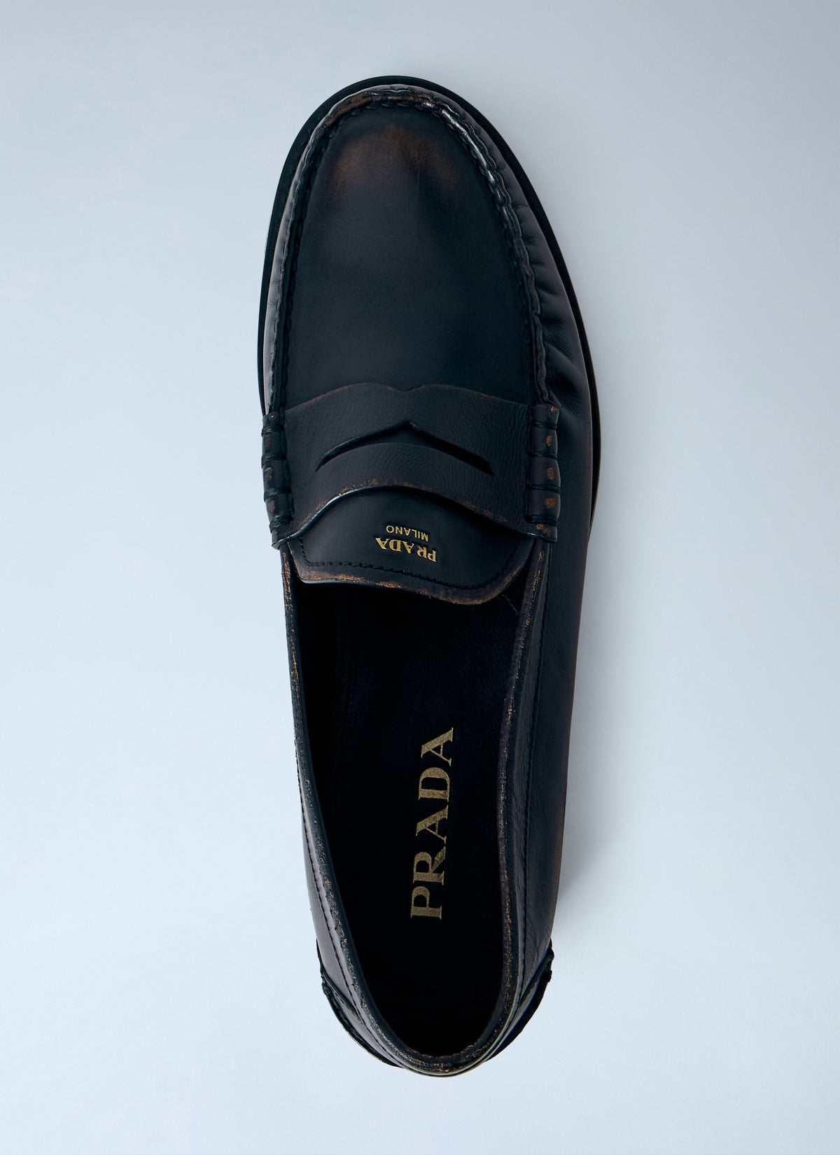 Prada Men Antiqued Leather Loafers PRADA