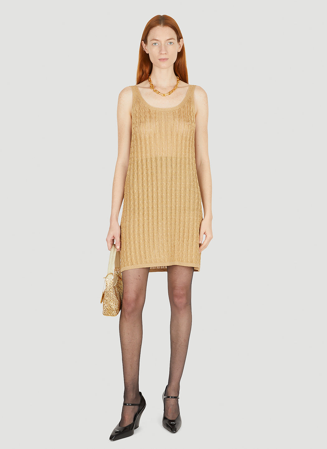 Prada Women Metallic Cabel Knit Dress PRADA