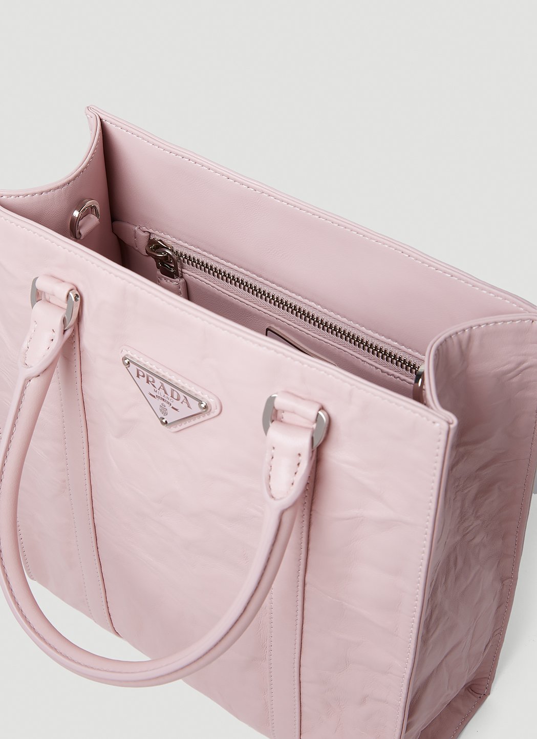 Prada Women Crinkled Leather Tote Bag PRADA