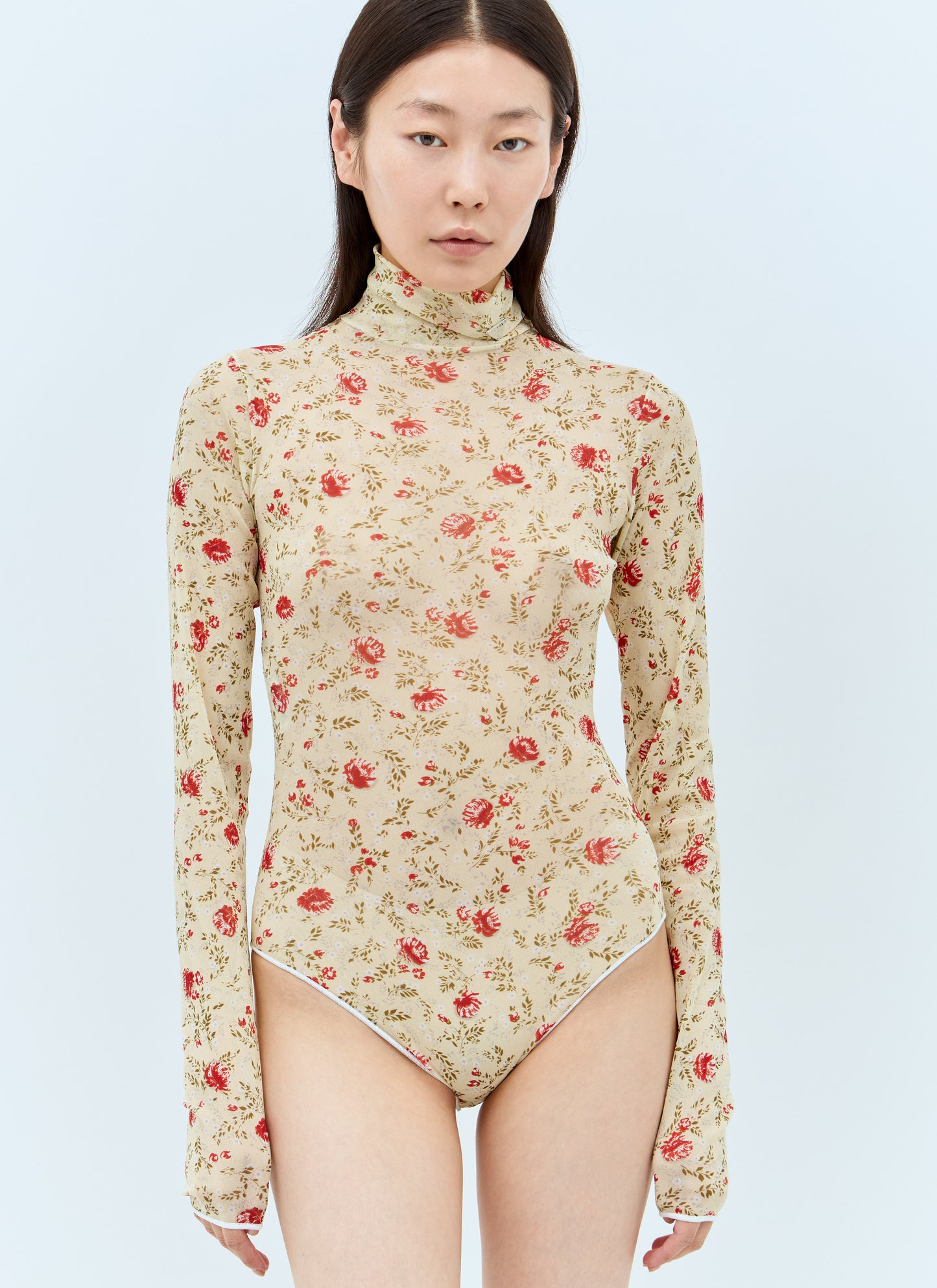Prada Women Printed Stretch Tulle Bodysuit PRADA
