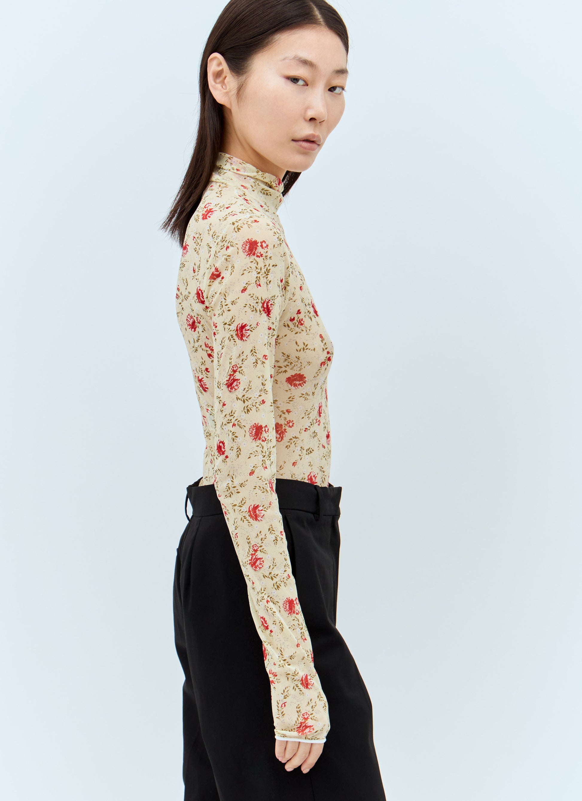 Prada Women Printed Stretch Tulle Bodysuit PRADA