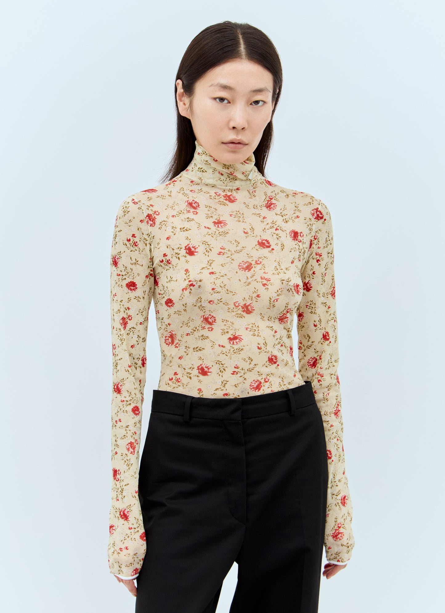 Prada Women Printed Stretch Tulle Bodysuit PRADA