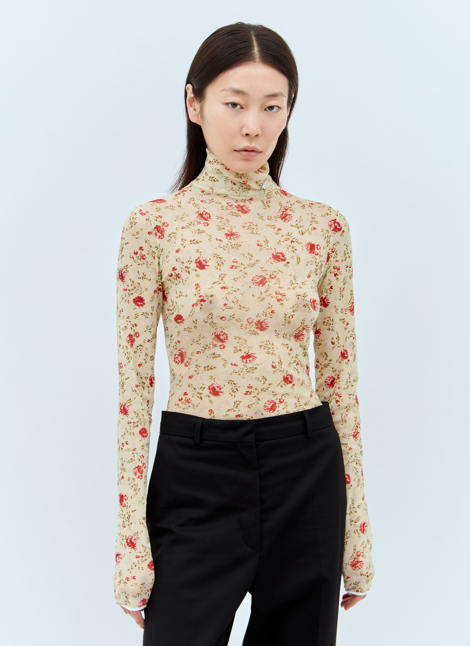 Prada Women Printed Stretch Tulle Bodysuit PRADA