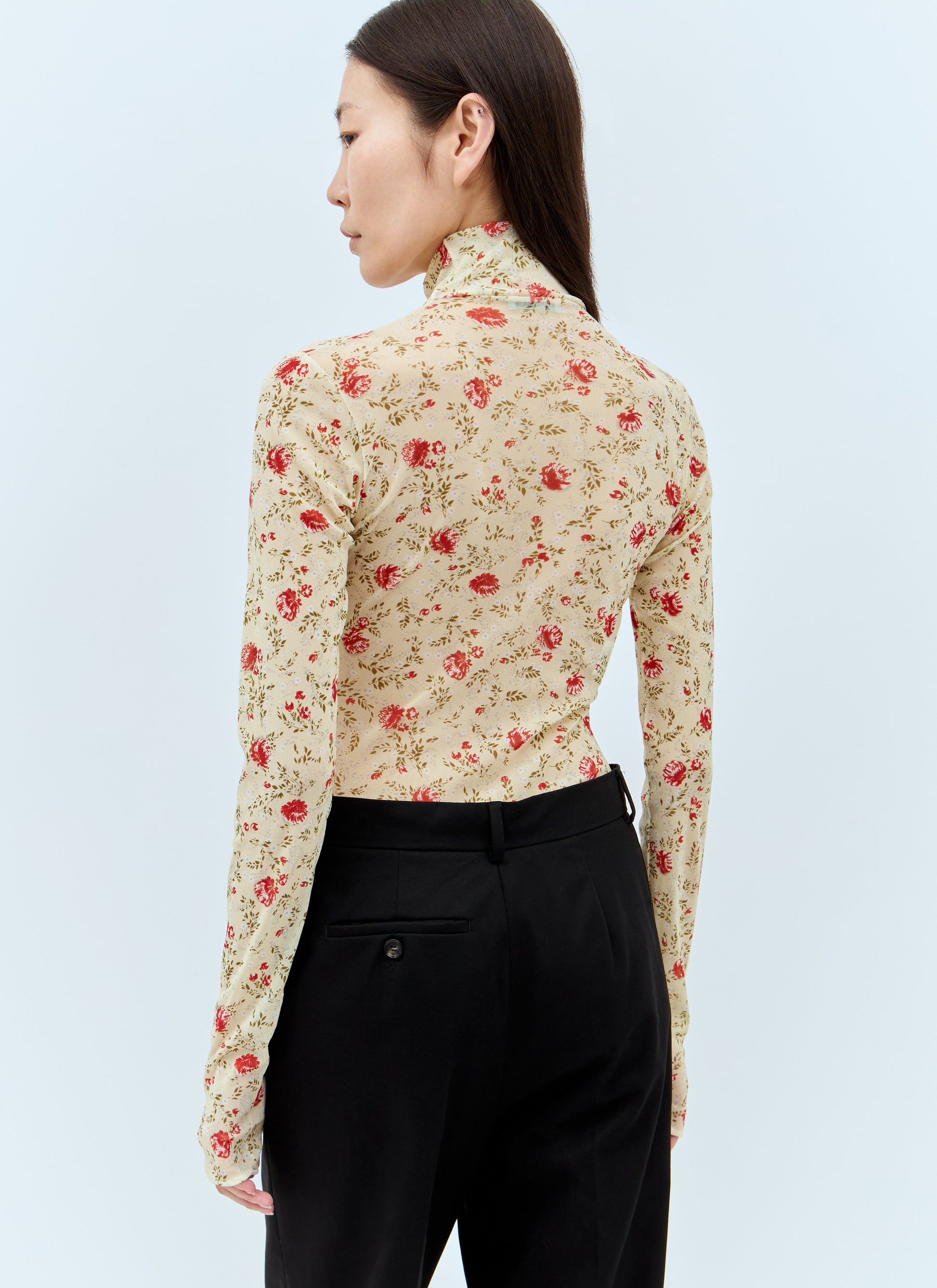 Prada Women Printed Stretch Tulle Bodysuit PRADA