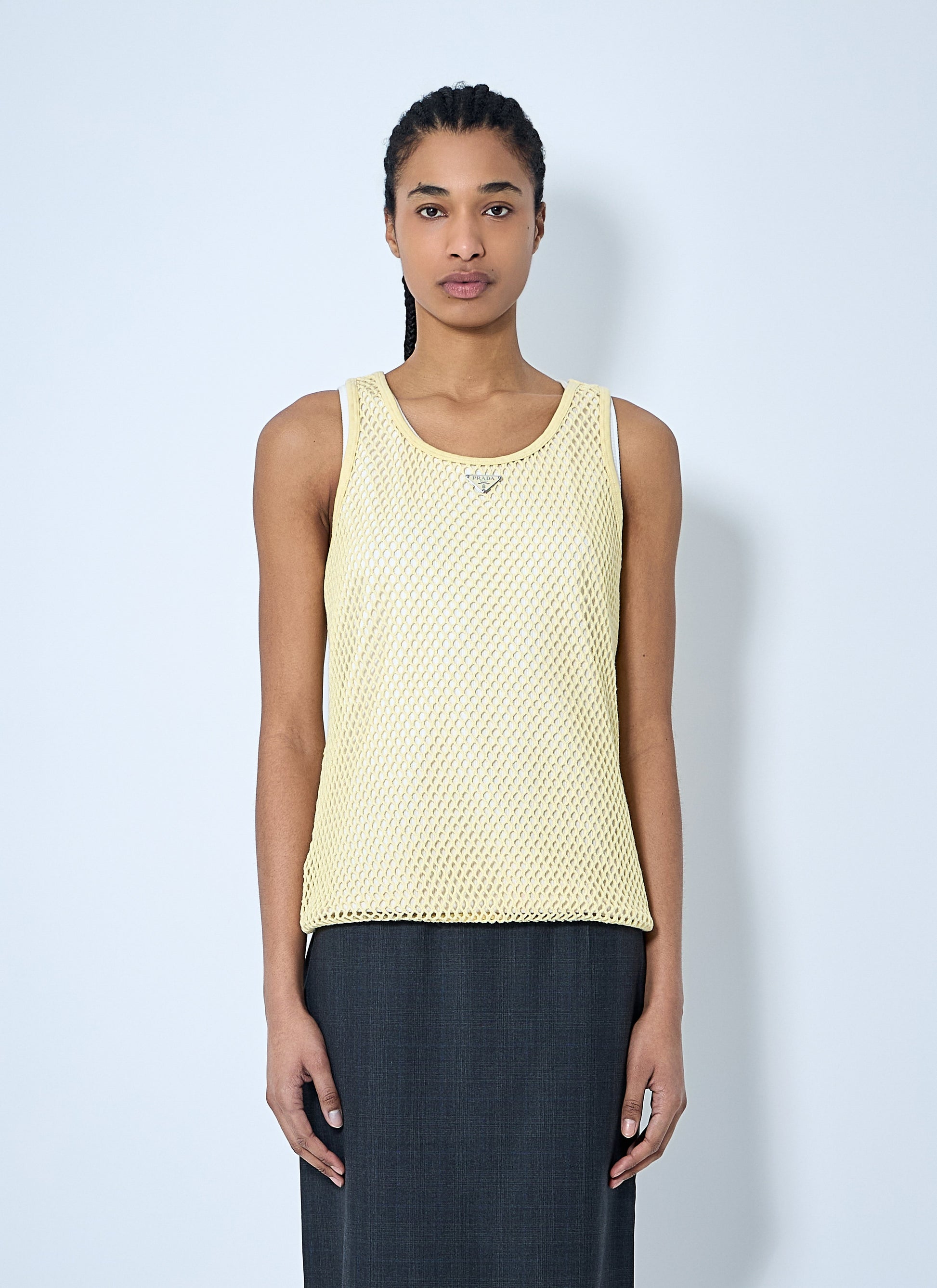 Prada Women Logo Plaque Open- Knit Tank Top PRADA