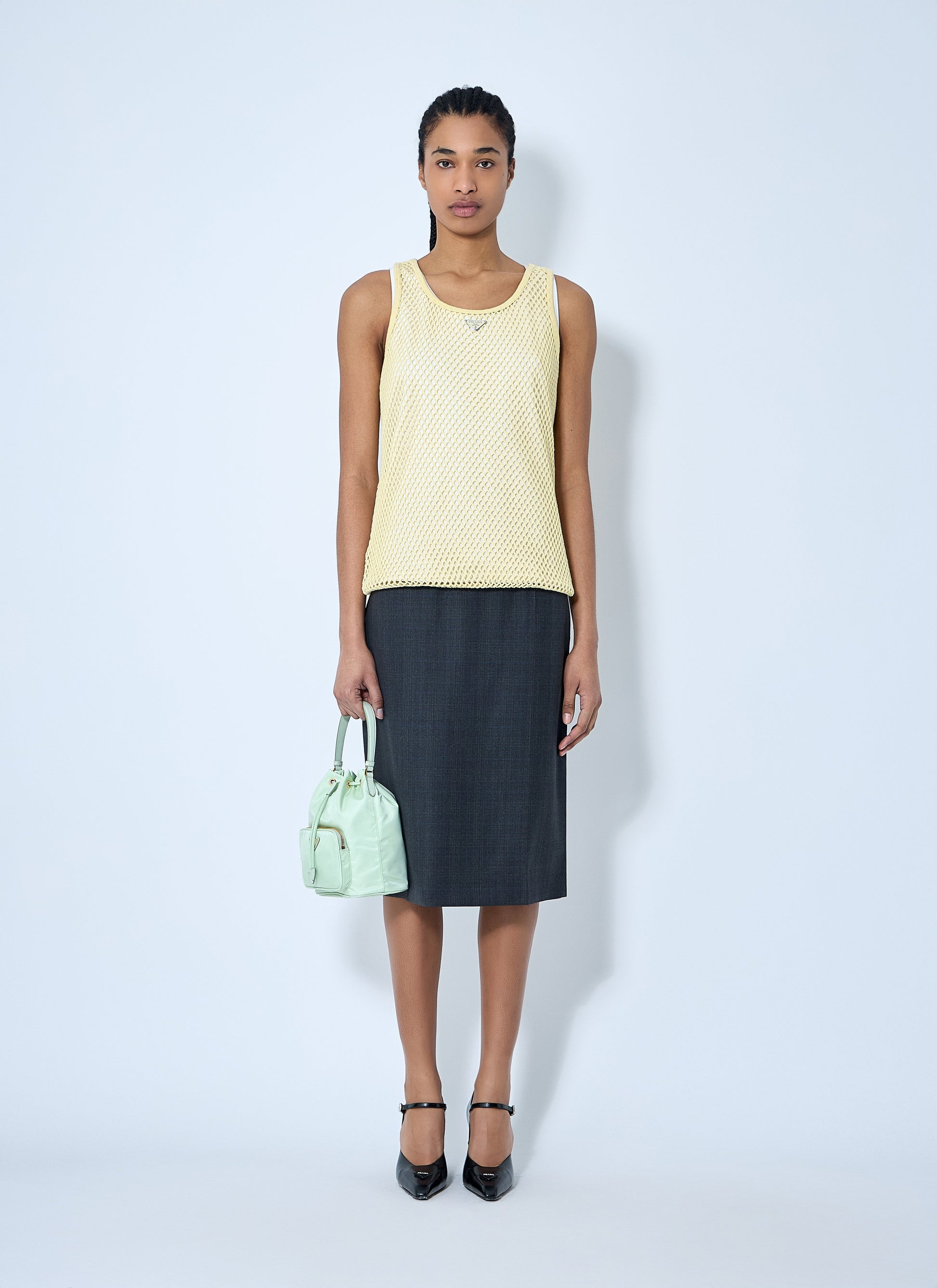 Prada Women Logo Plaque Open- Knit Tank Top PRADA