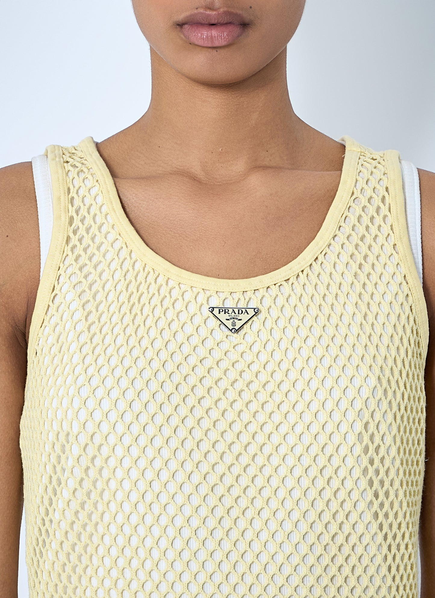 Prada Women Logo Plaque Open- Knit Tank Top PRADA