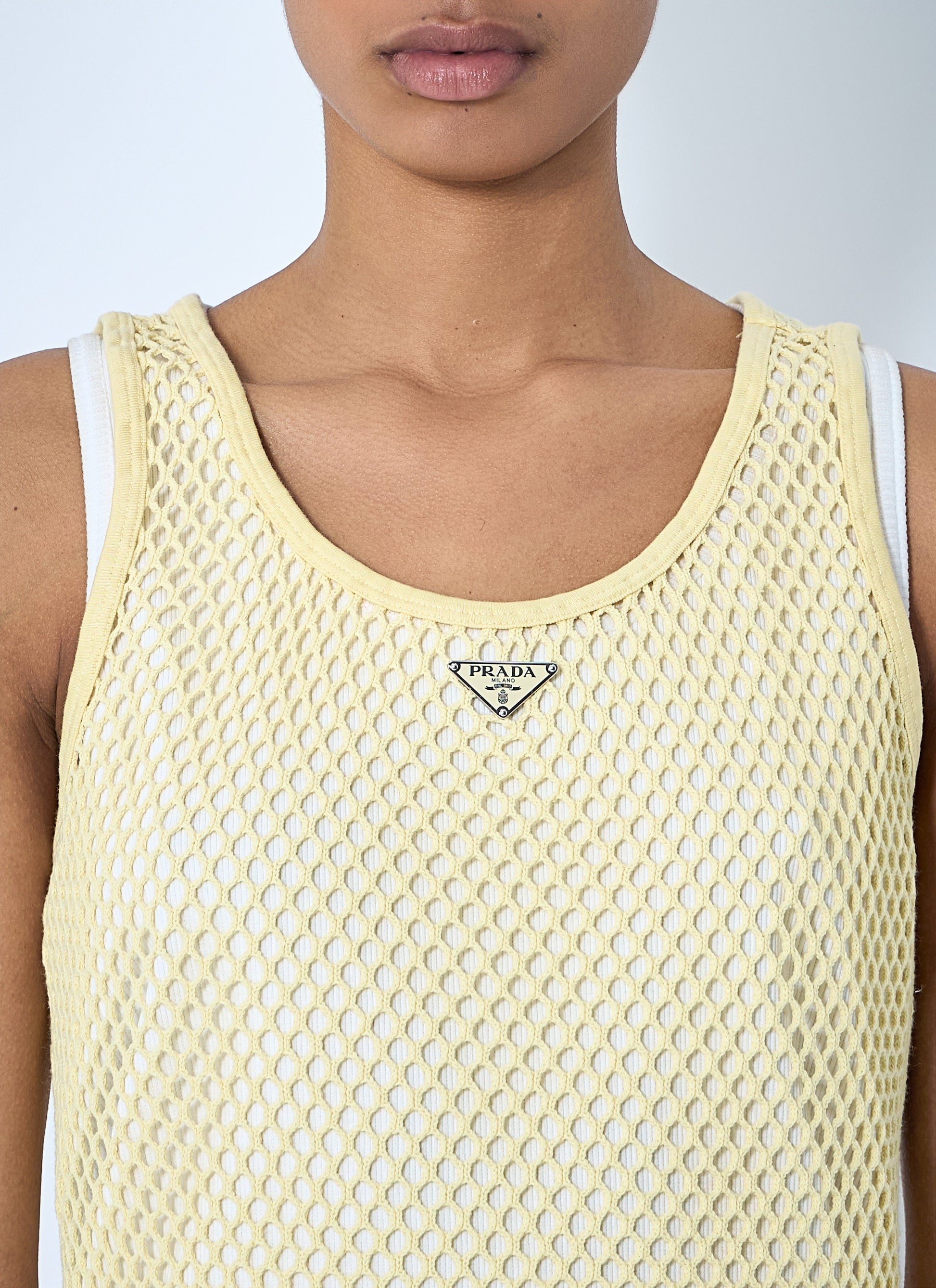 Prada Women Logo Plaque Open- Knit Tank Top PRADA
