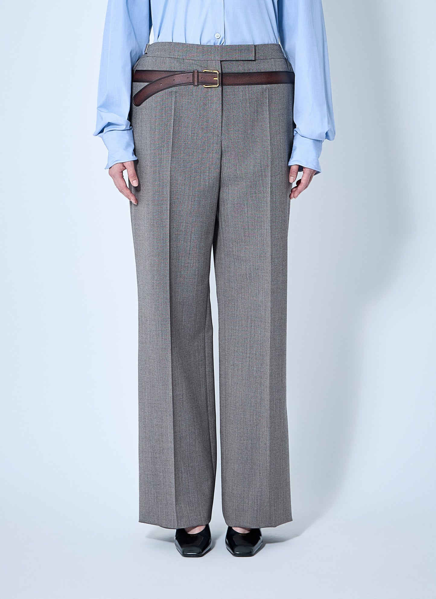 Prada Women Technical Wool Pants With Printed Belt PRADA