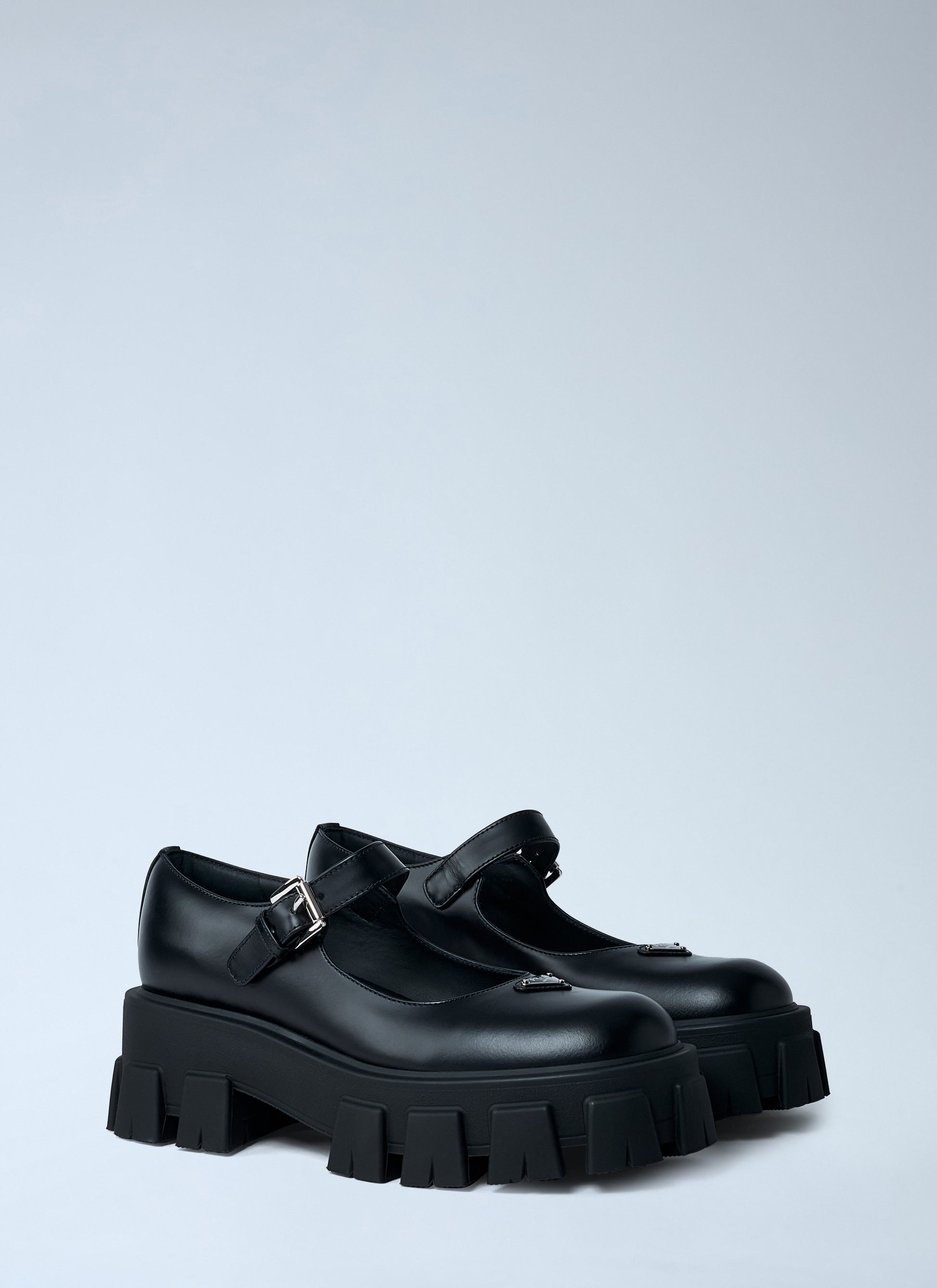 Prada Women Leather Logo Plaque Platform Flats PRADA