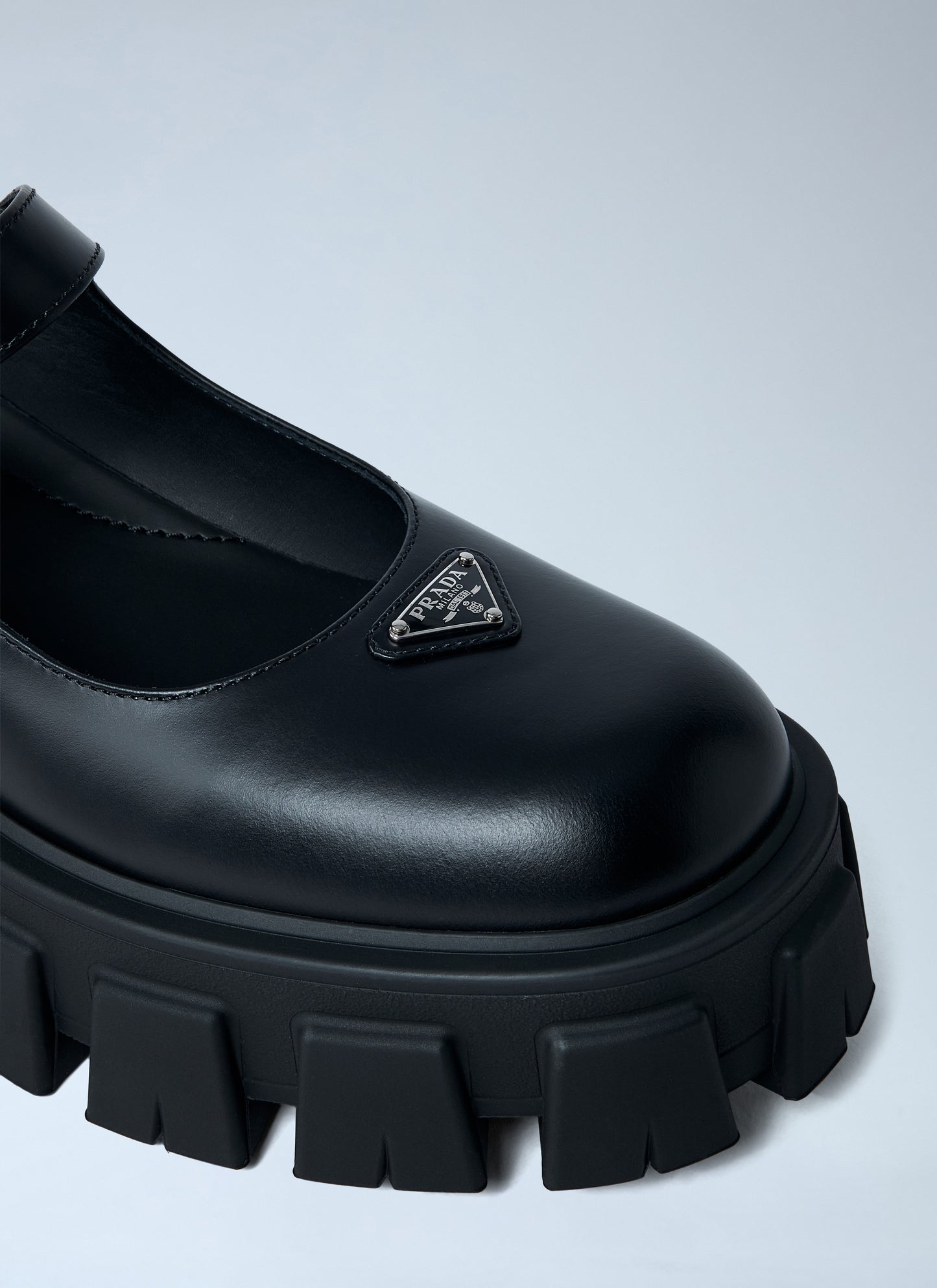 Prada Women Leather Logo Plaque Platform Flats PRADA