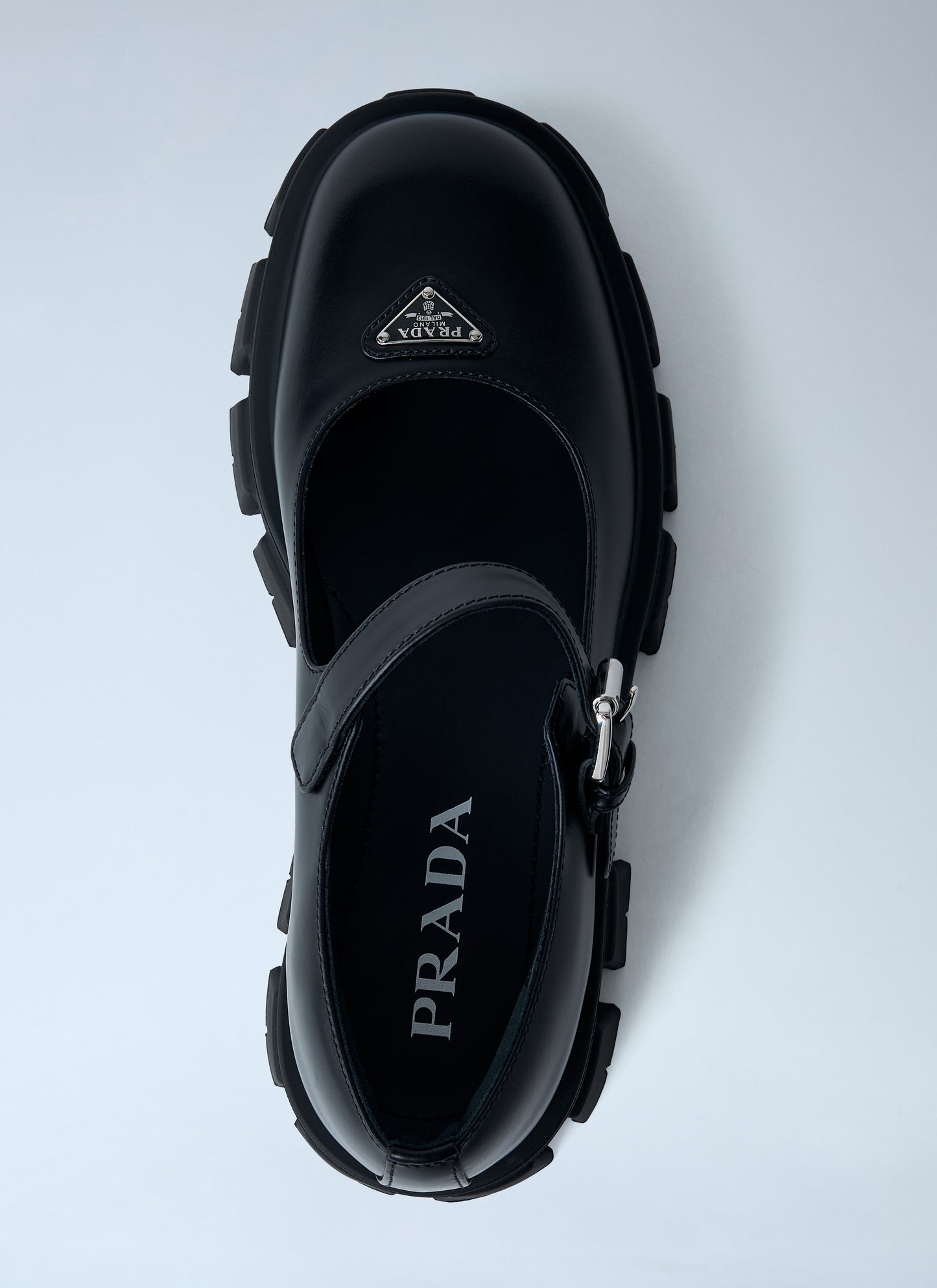 Prada Women Leather Logo Plaque Platform Flats PRADA