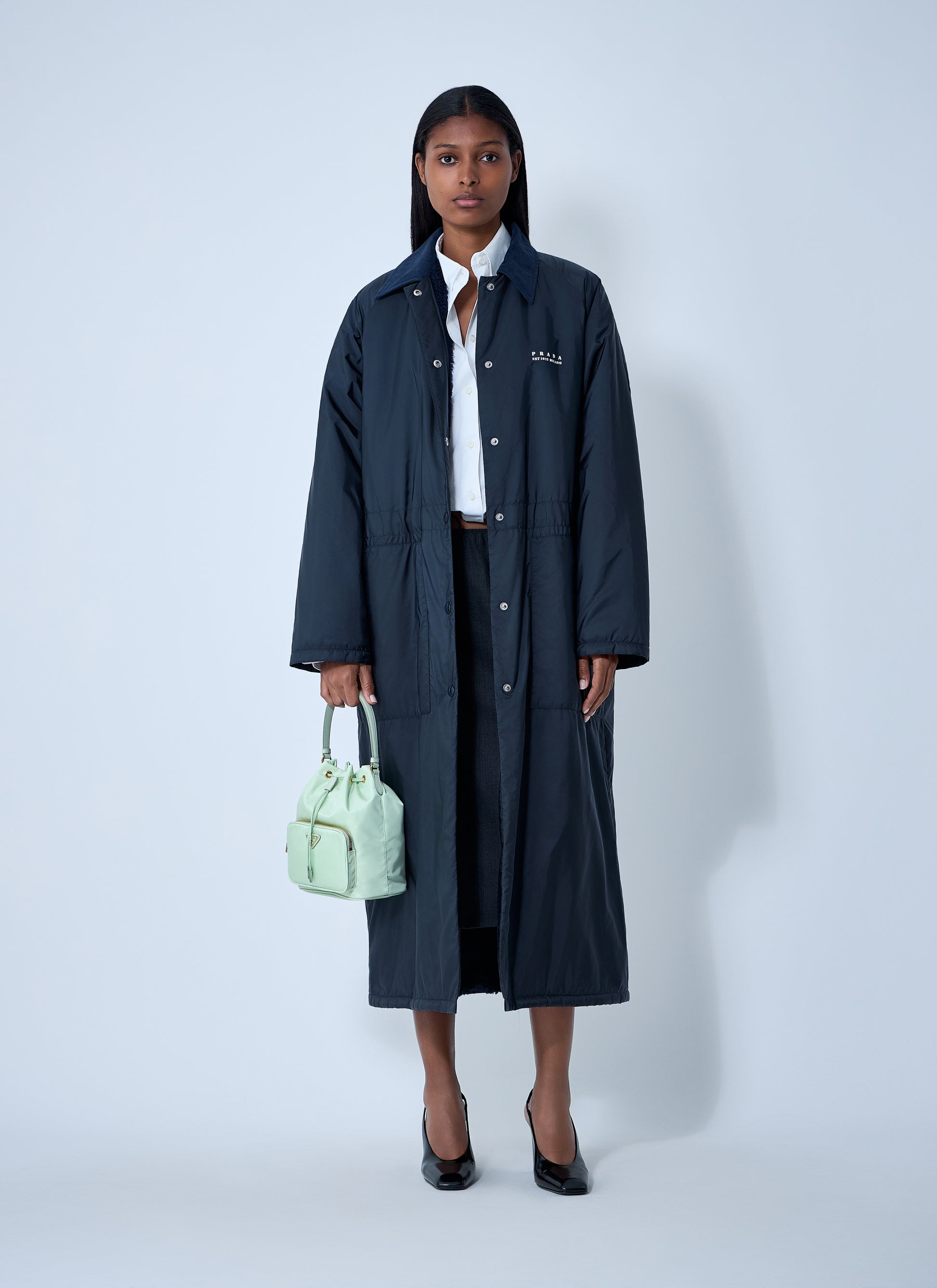 Prada Women Logo Print Long Coat PRADA