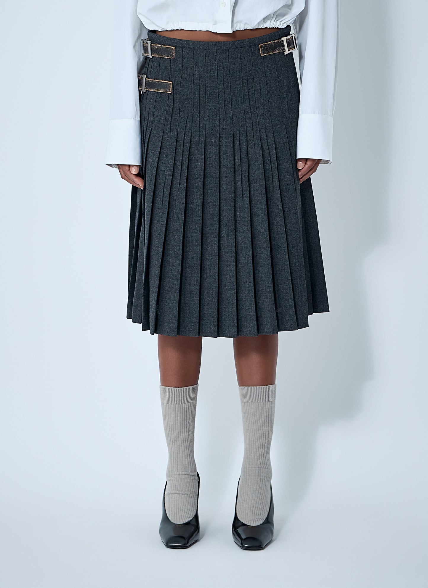 Prada Women Pleated Rush Stitch Skirt With Belt PRADA