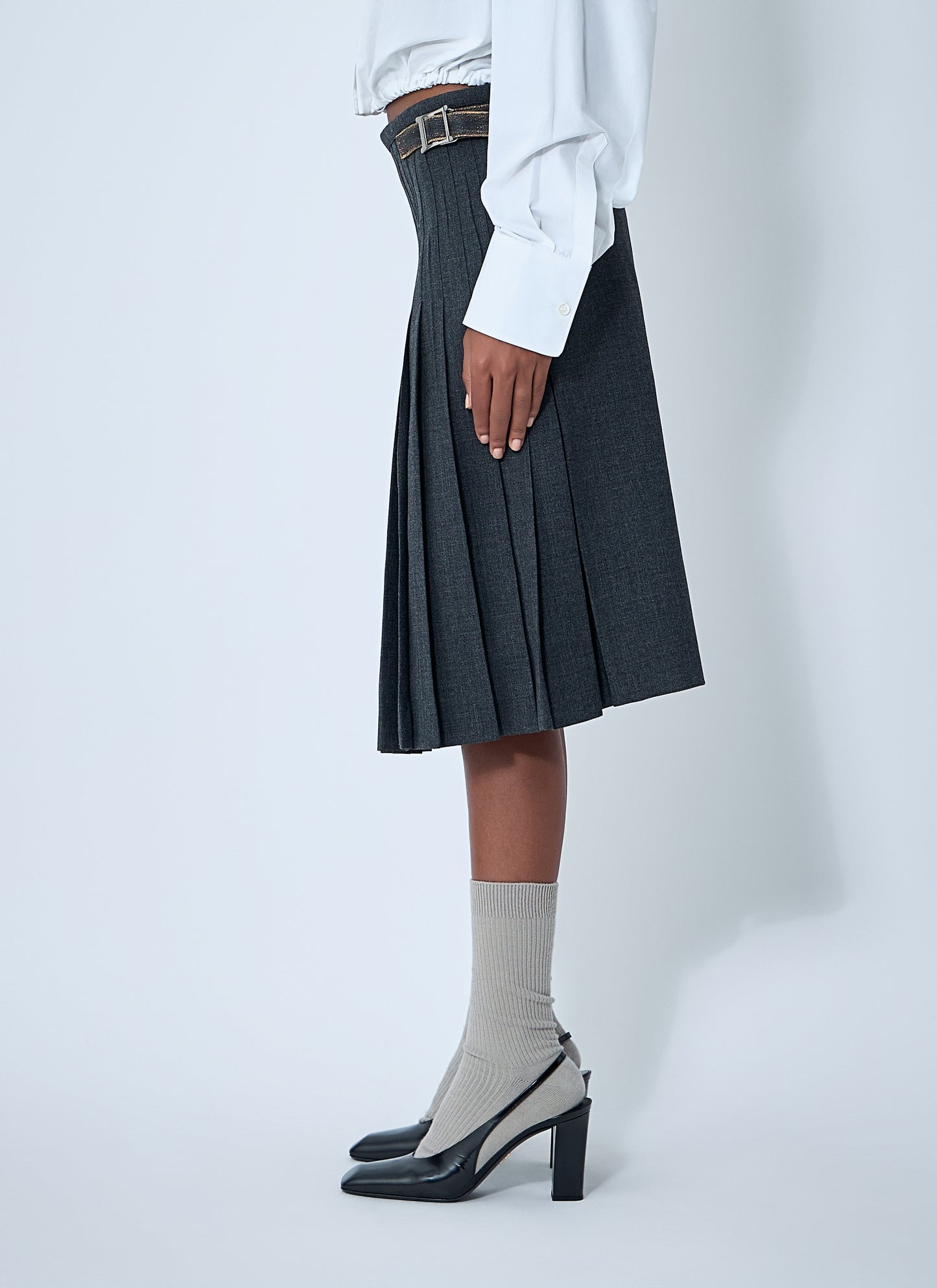 Prada Women Pleated Rush Stitch Skirt With Belt PRADA