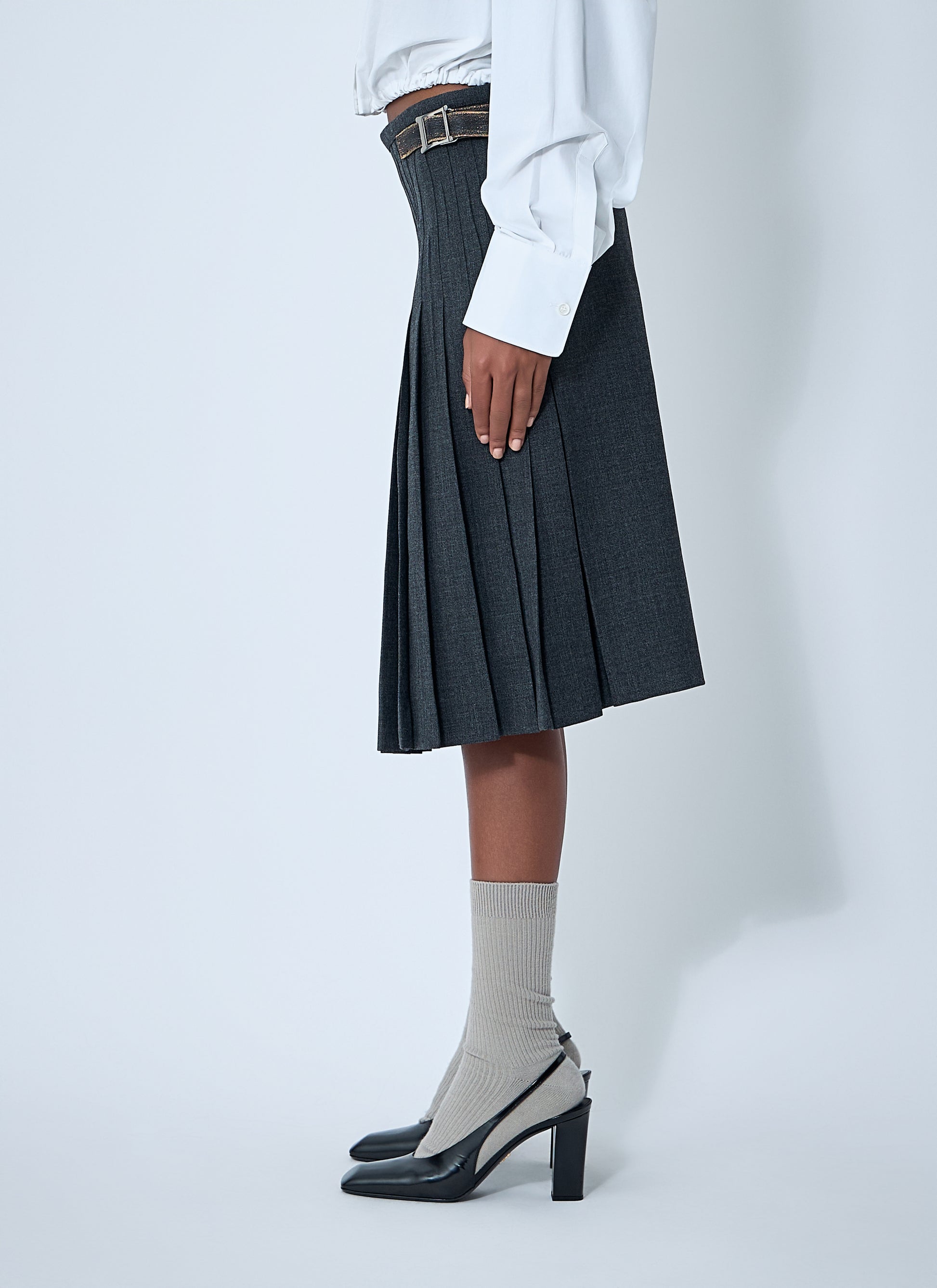 Prada Women Pleated Rush Stitch Skirt With Belt PRADA