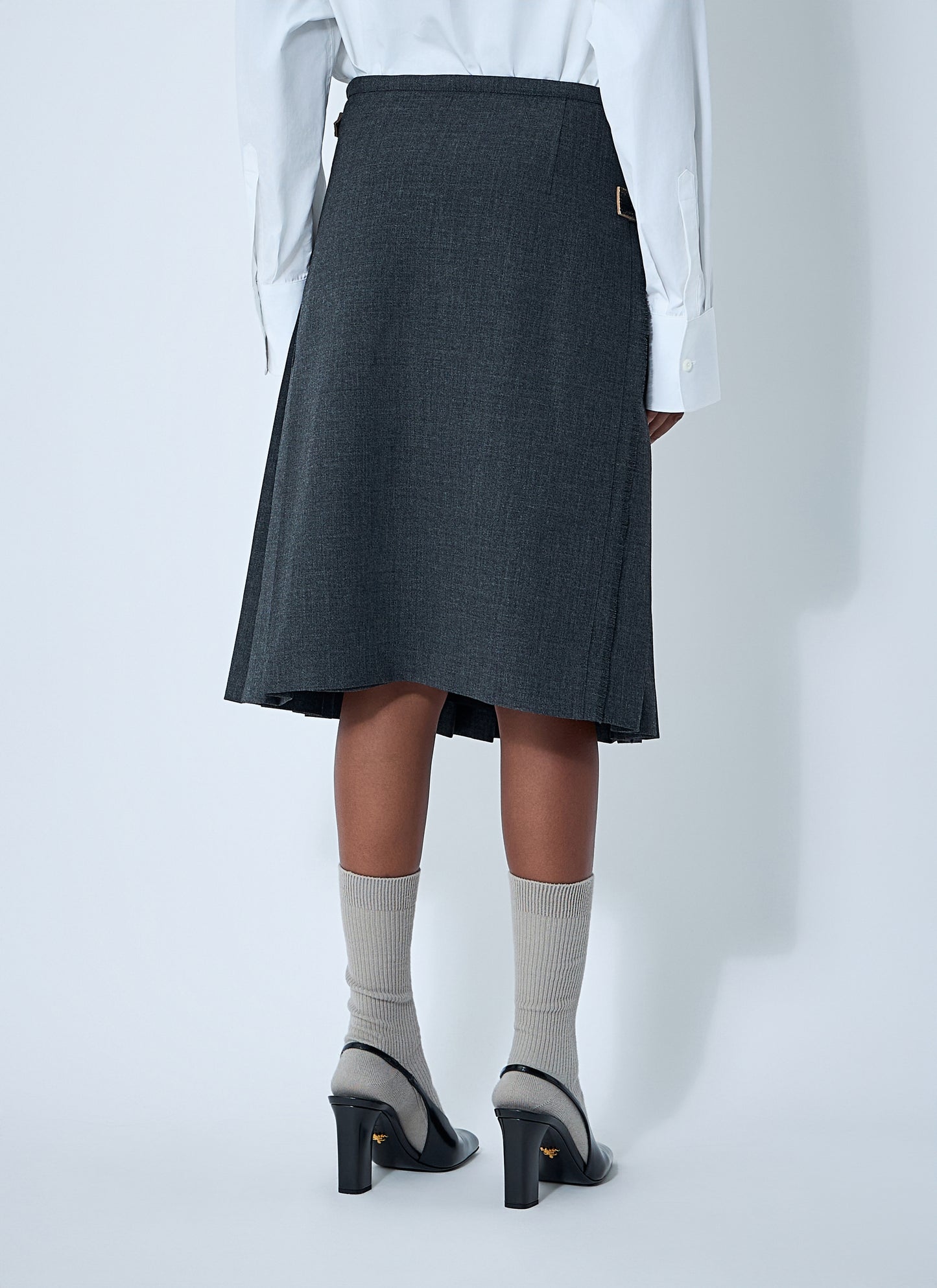 Prada Women Pleated Rush Stitch Skirt With Belt PRADA