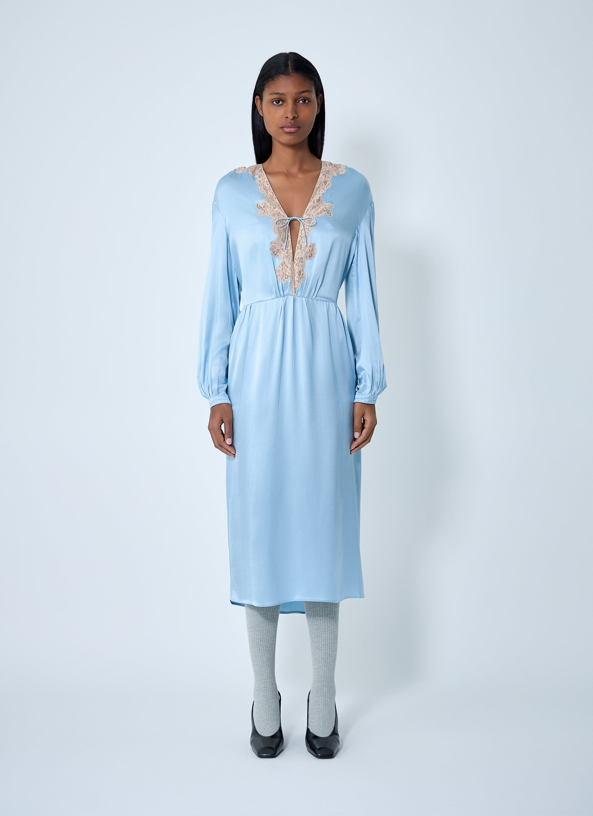 Prada Women Satin Crepe And Lace Dress PRADA