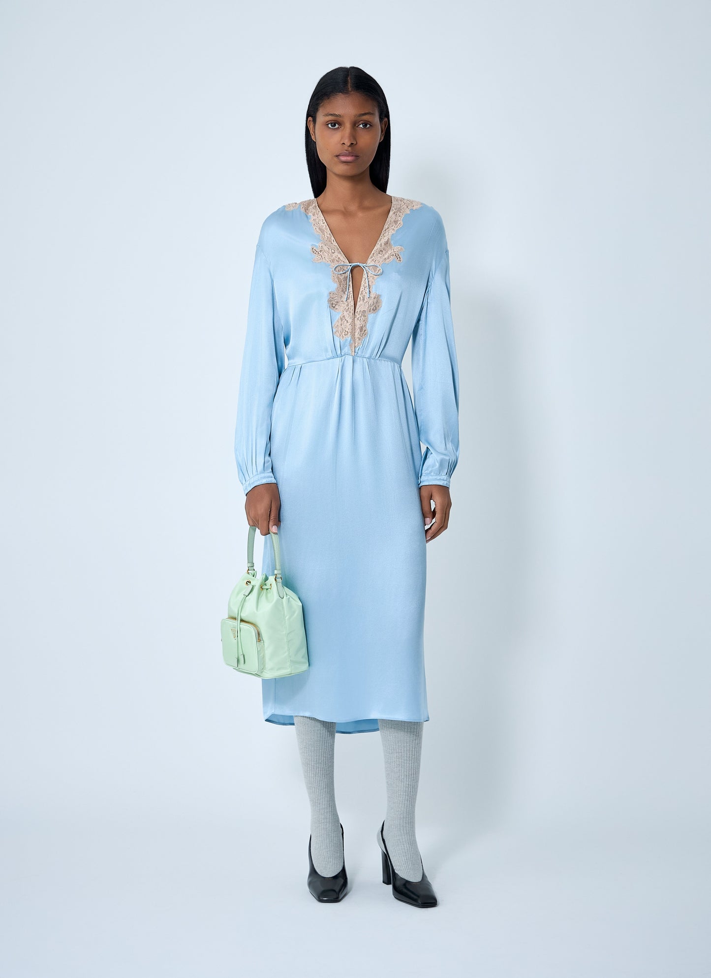 Prada Women Satin Crepe And Lace Dress PRADA