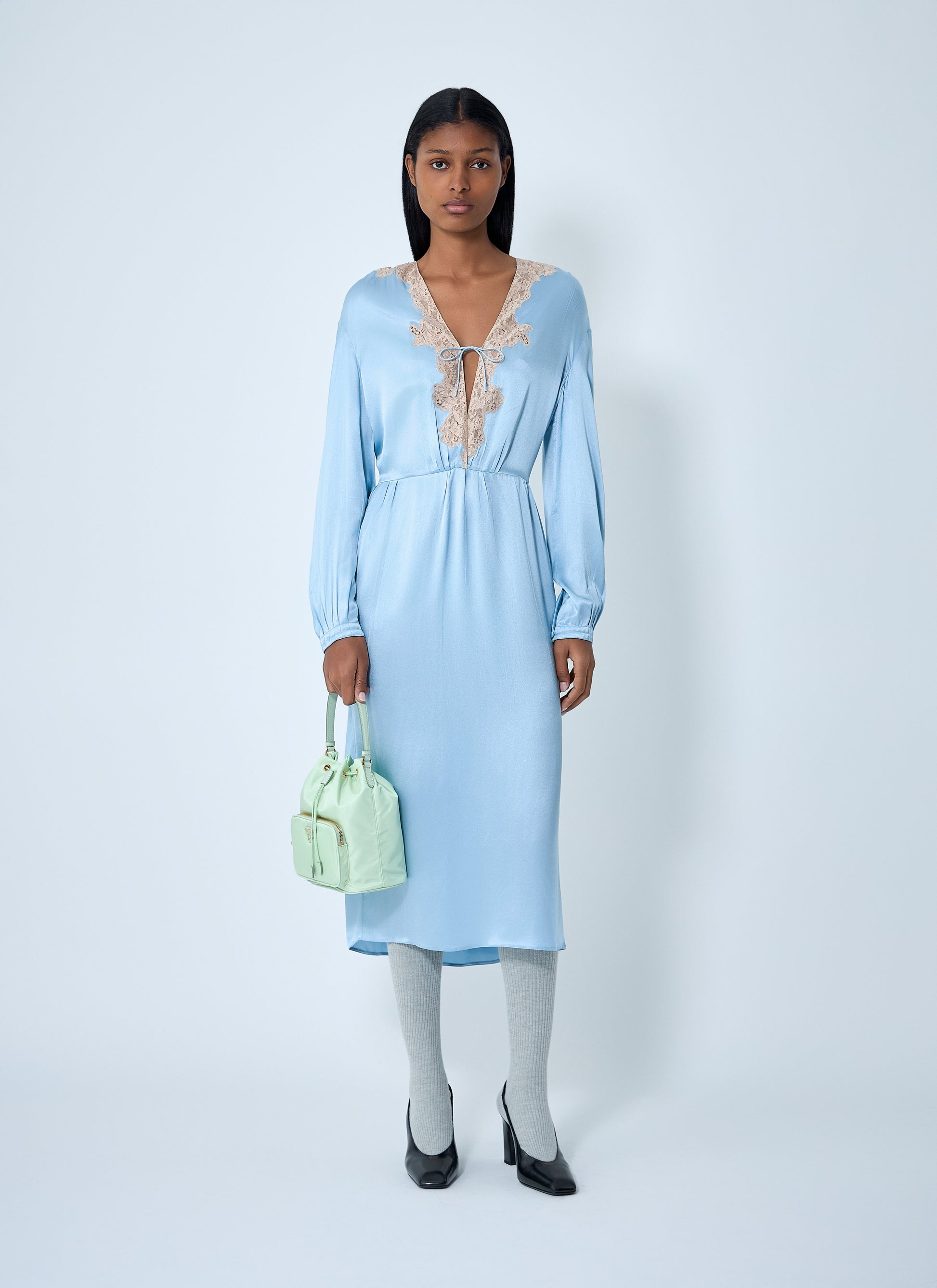 Prada Women Satin Crepe And Lace Dress PRADA