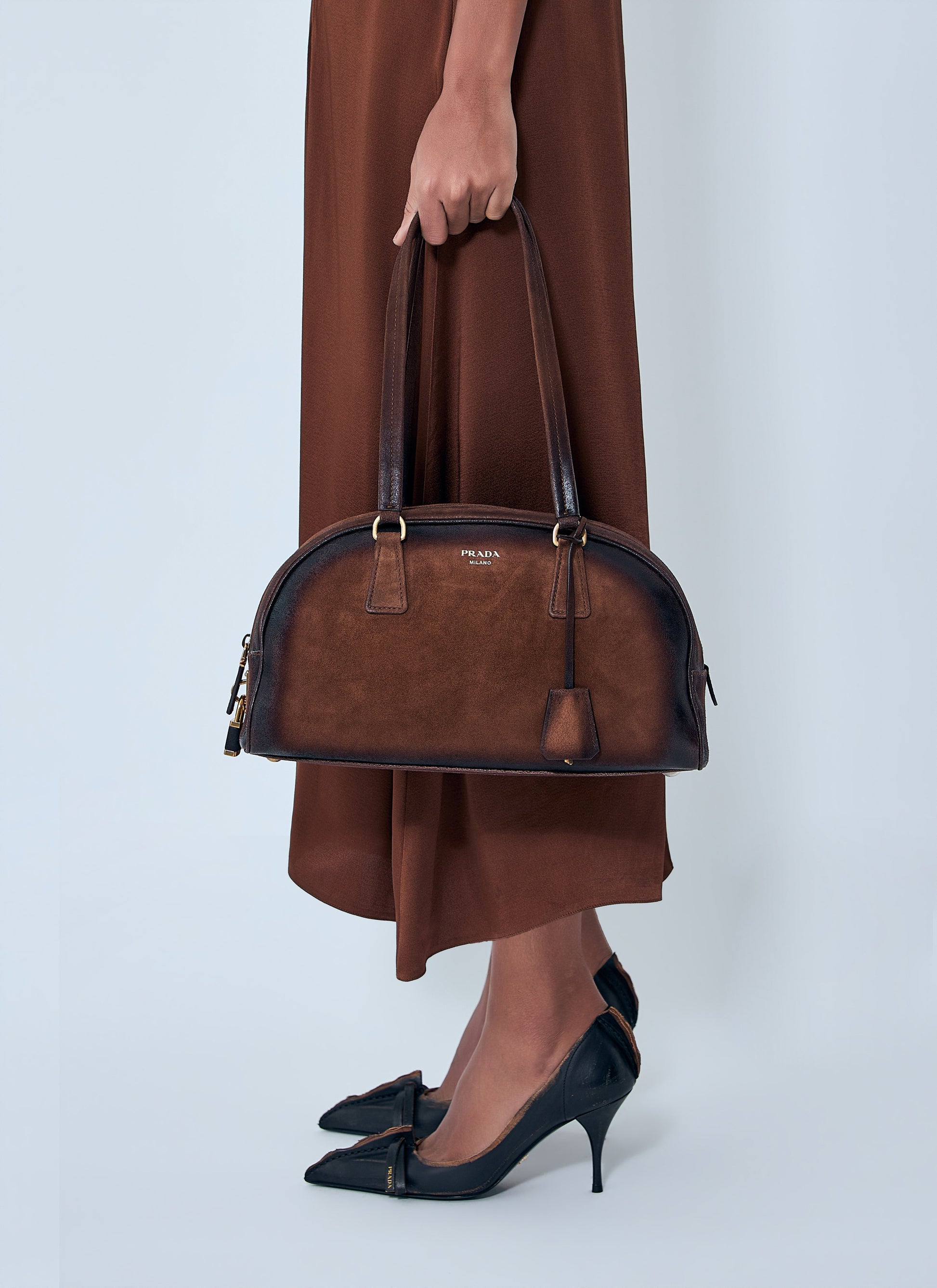 Prada Women Bowling Medium Suede Handbag PRADA