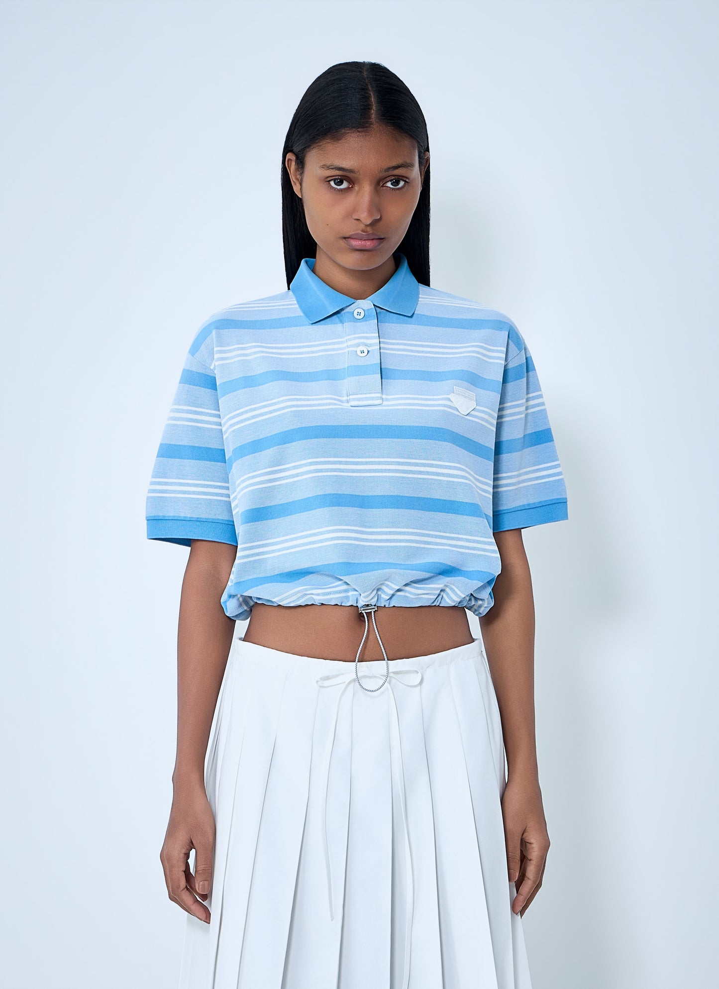 Prada Women Striped Polo Shirt With Drawstring Hem PRADA