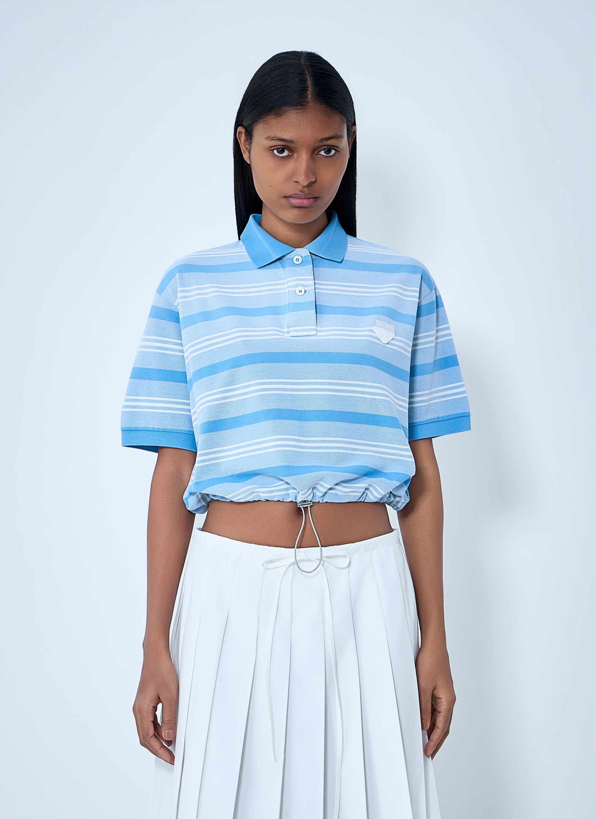 Prada Women Striped Polo Shirt With Drawstring Hem PRADA