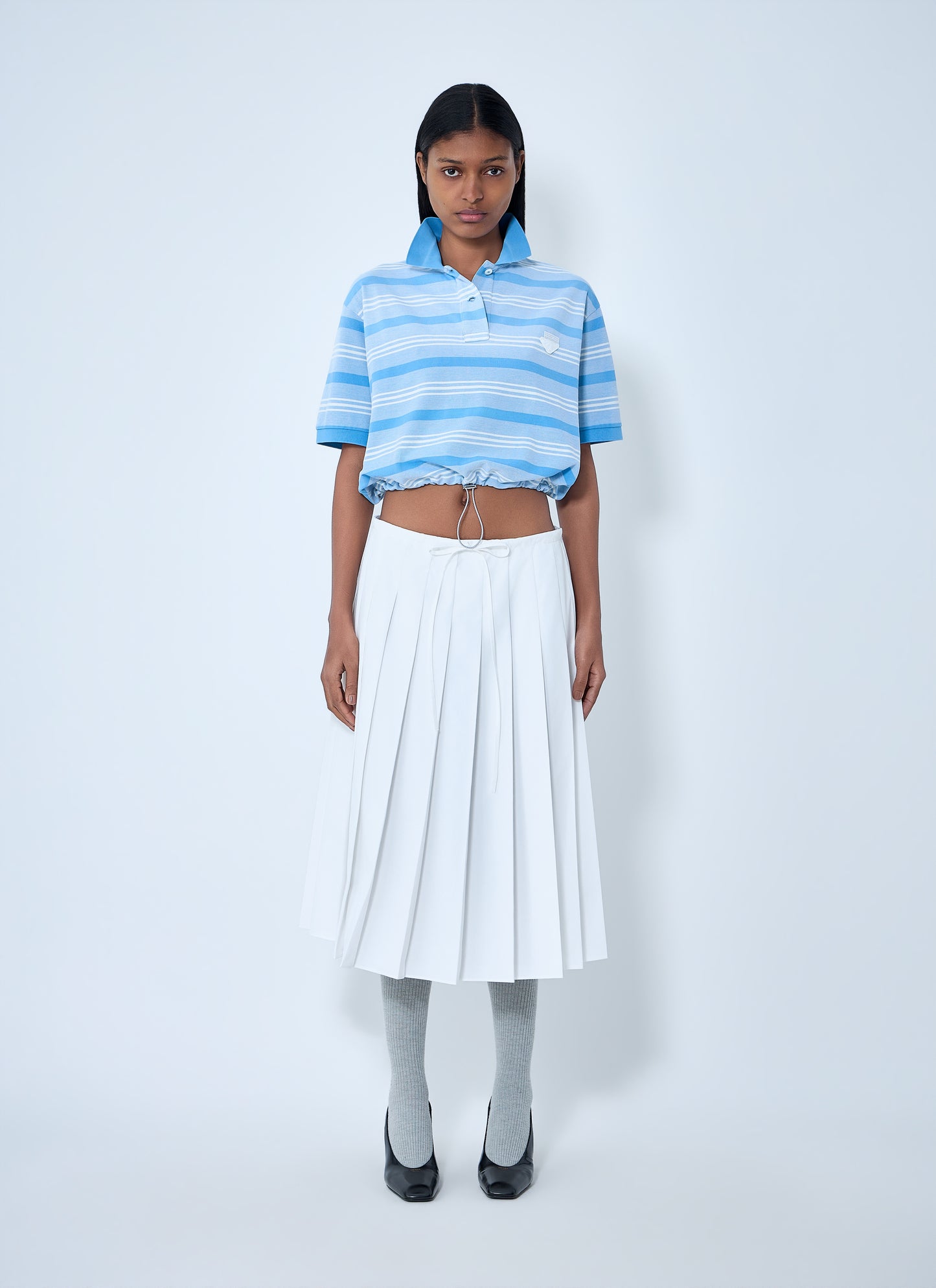 Prada Women Striped Polo Shirt With Drawstring Hem PRADA
