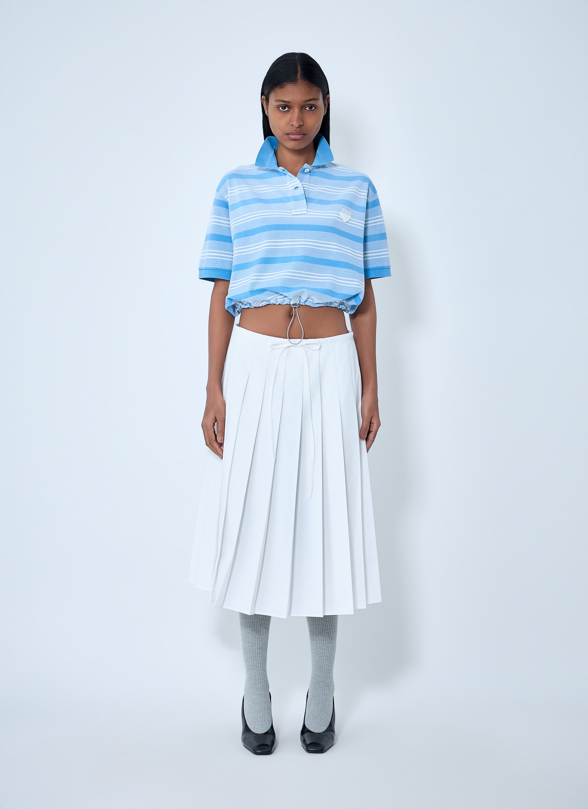 Prada Women Striped Polo Shirt With Drawstring Hem PRADA