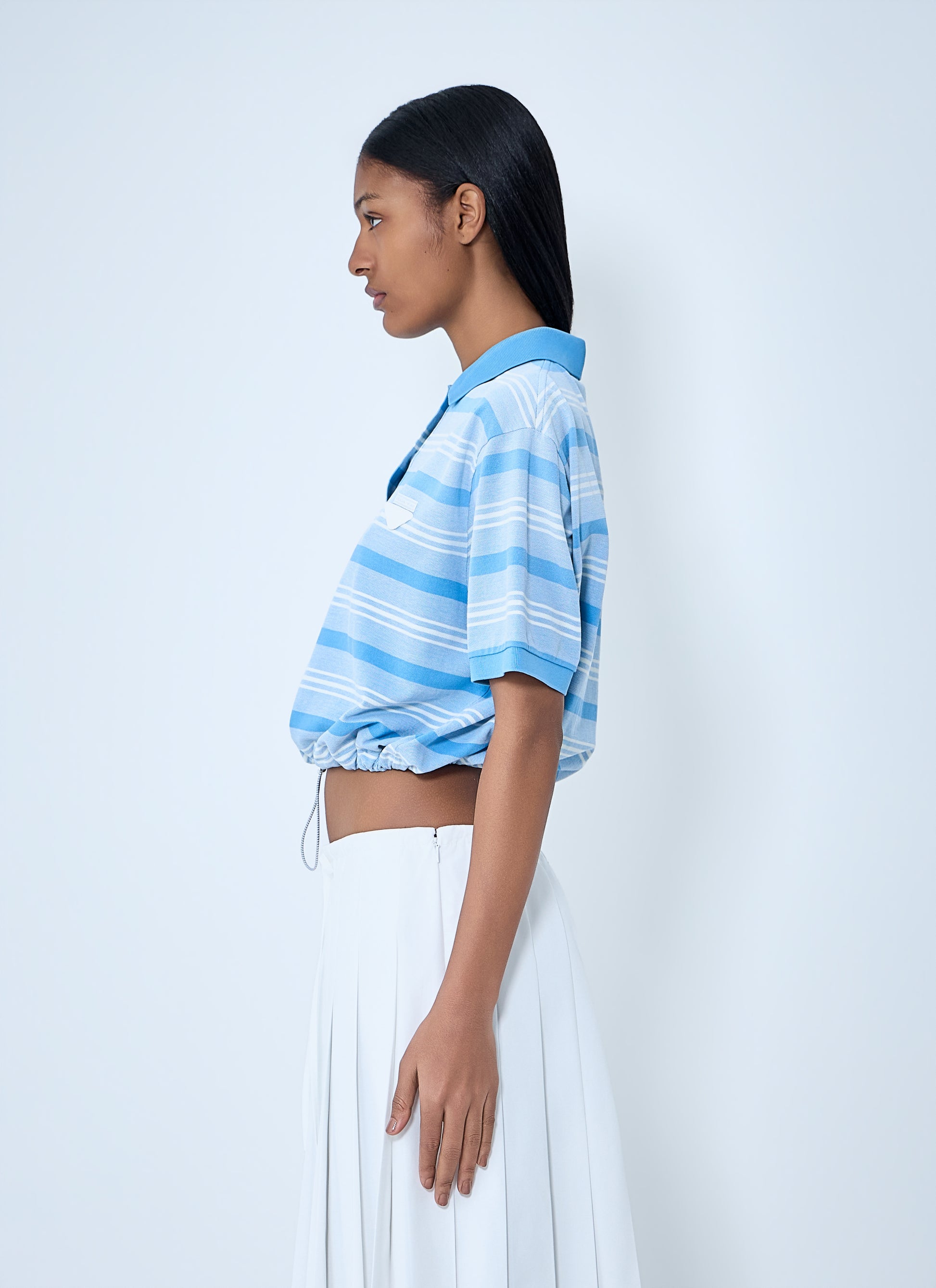 Prada Women Striped Polo Shirt With Drawstring Hem PRADA