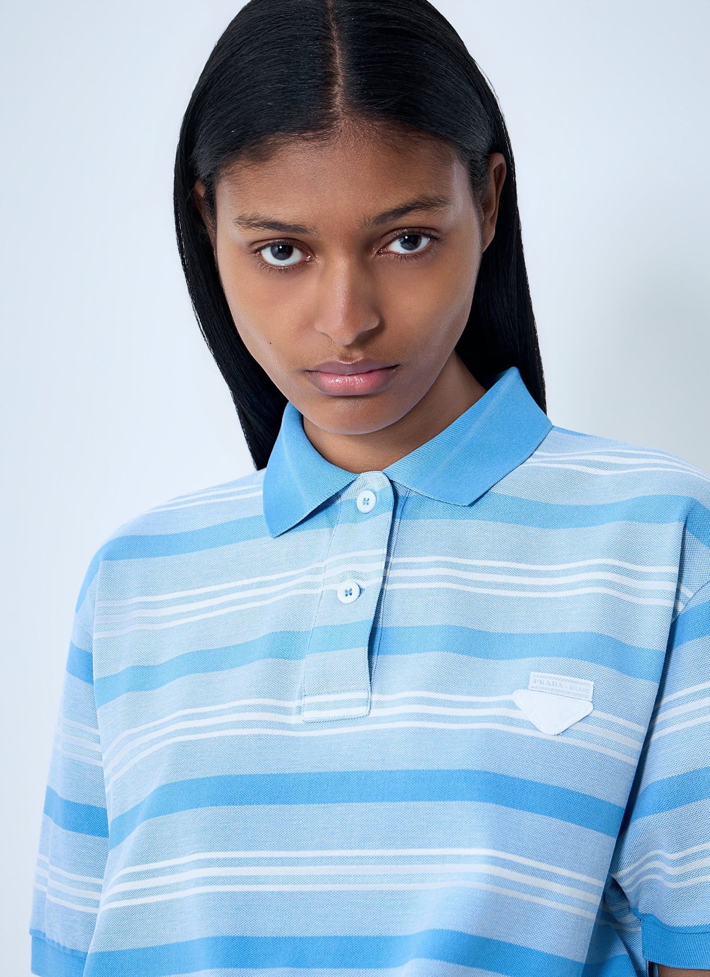 Prada Women Striped Polo Shirt With Drawstring Hem PRADA