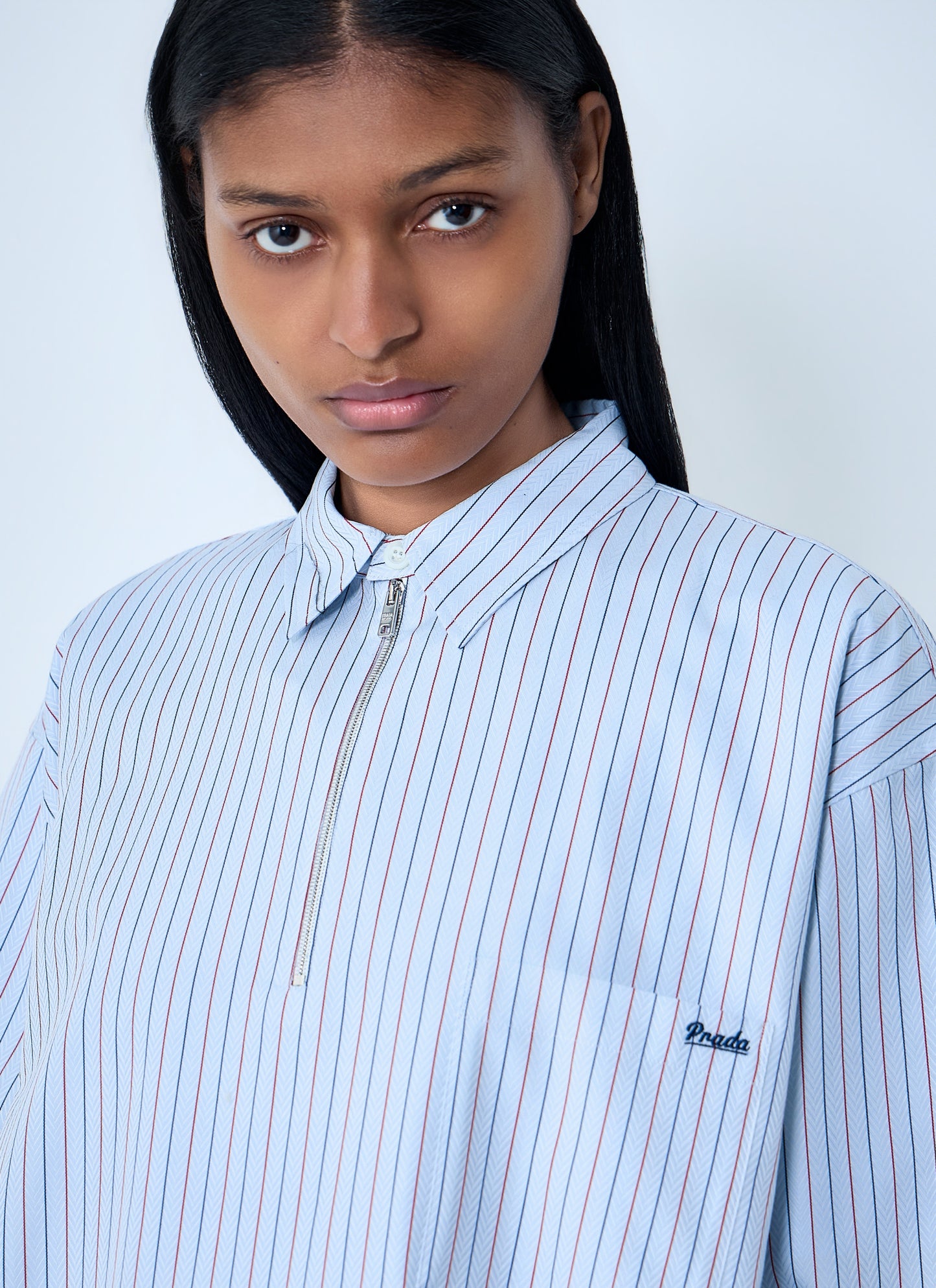 Prada Women Half-Zip Pinstripe Shirt PRADA