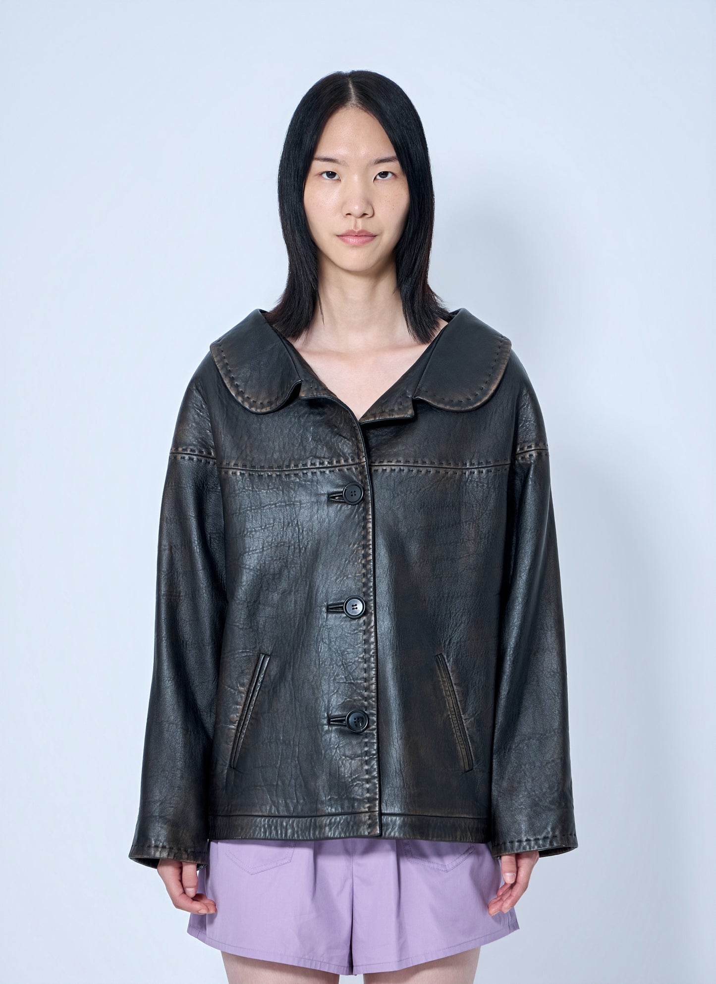 Prada Women Leather Button-Up Jacket PRADA