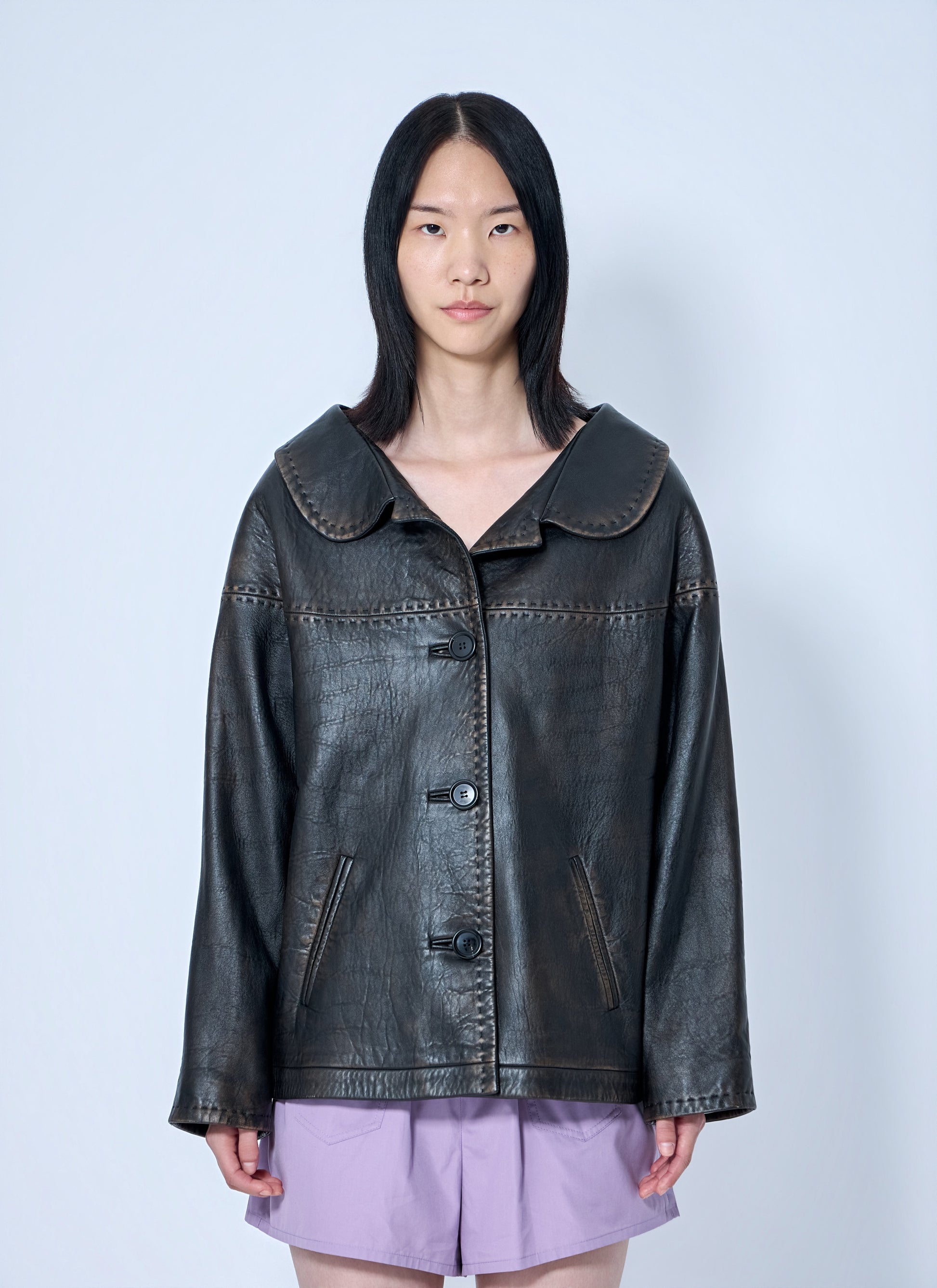 Prada Women Leather Button-Up Jacket PRADA