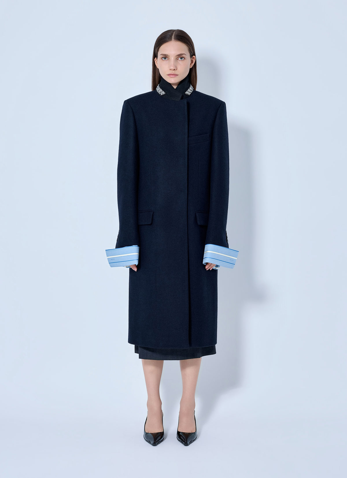 Prada Women Single-Breasted Embroidered Double Wool Coat PRADA