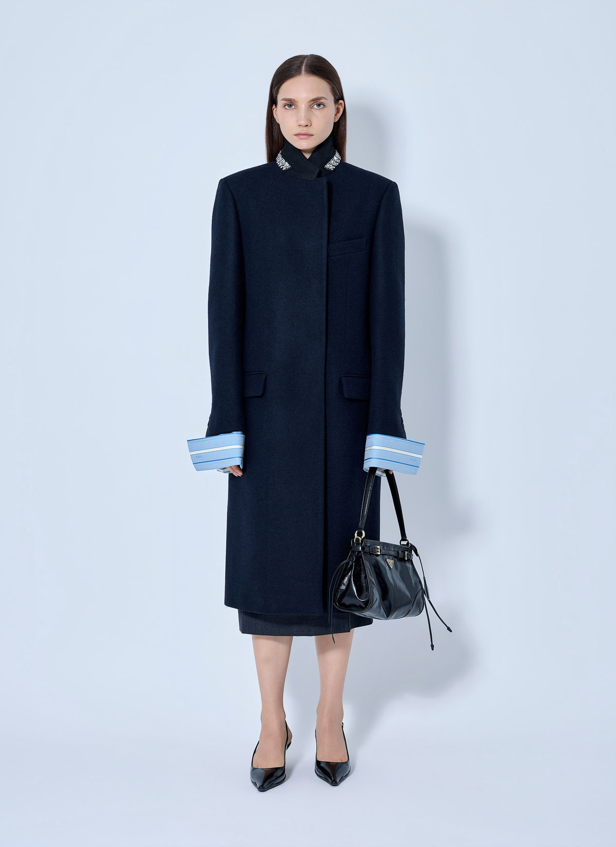 Prada Women Single-Breasted Embroidered Double Wool Coat PRADA