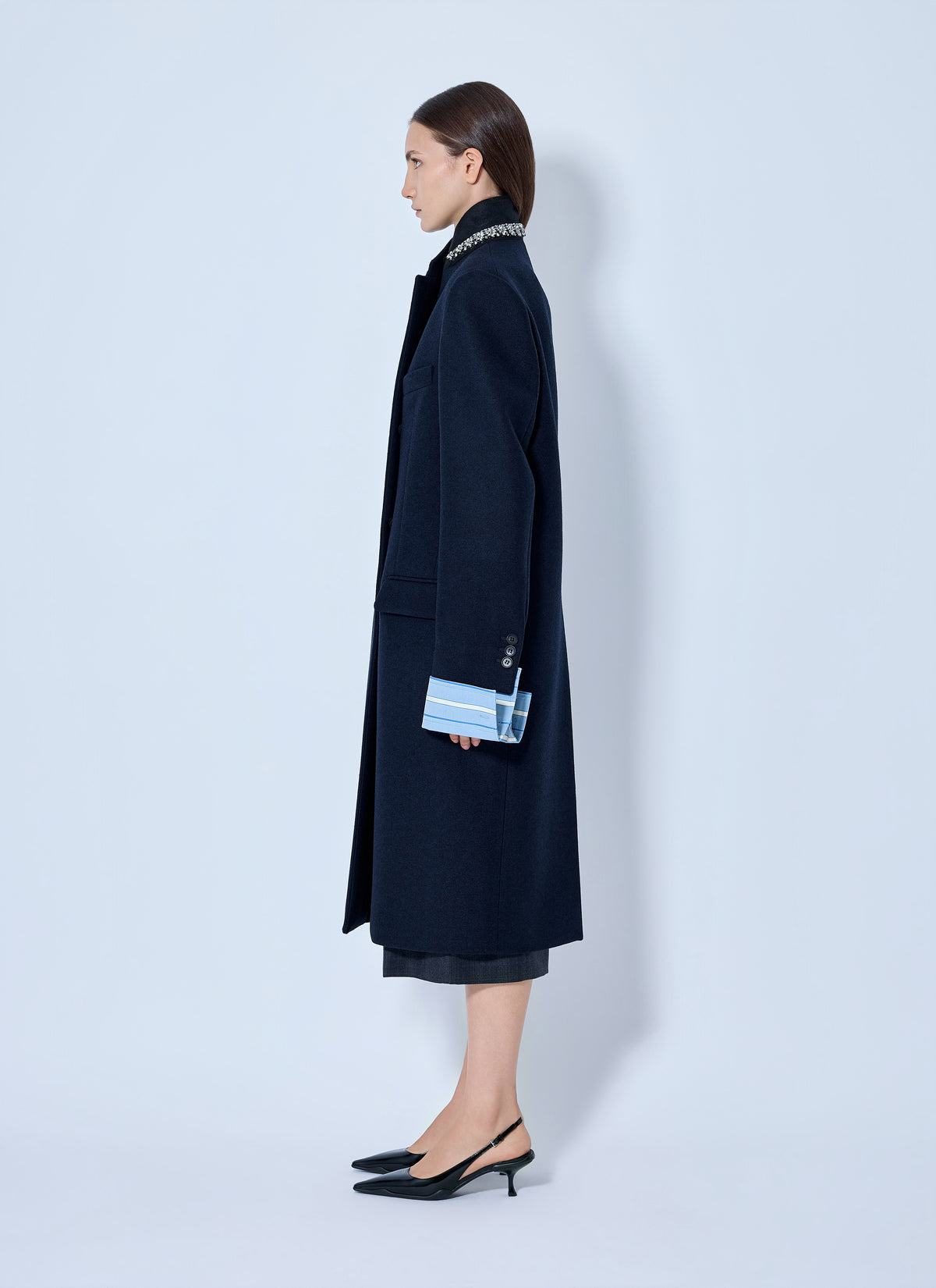 Prada Women Single-Breasted Embroidered Double Wool Coat PRADA