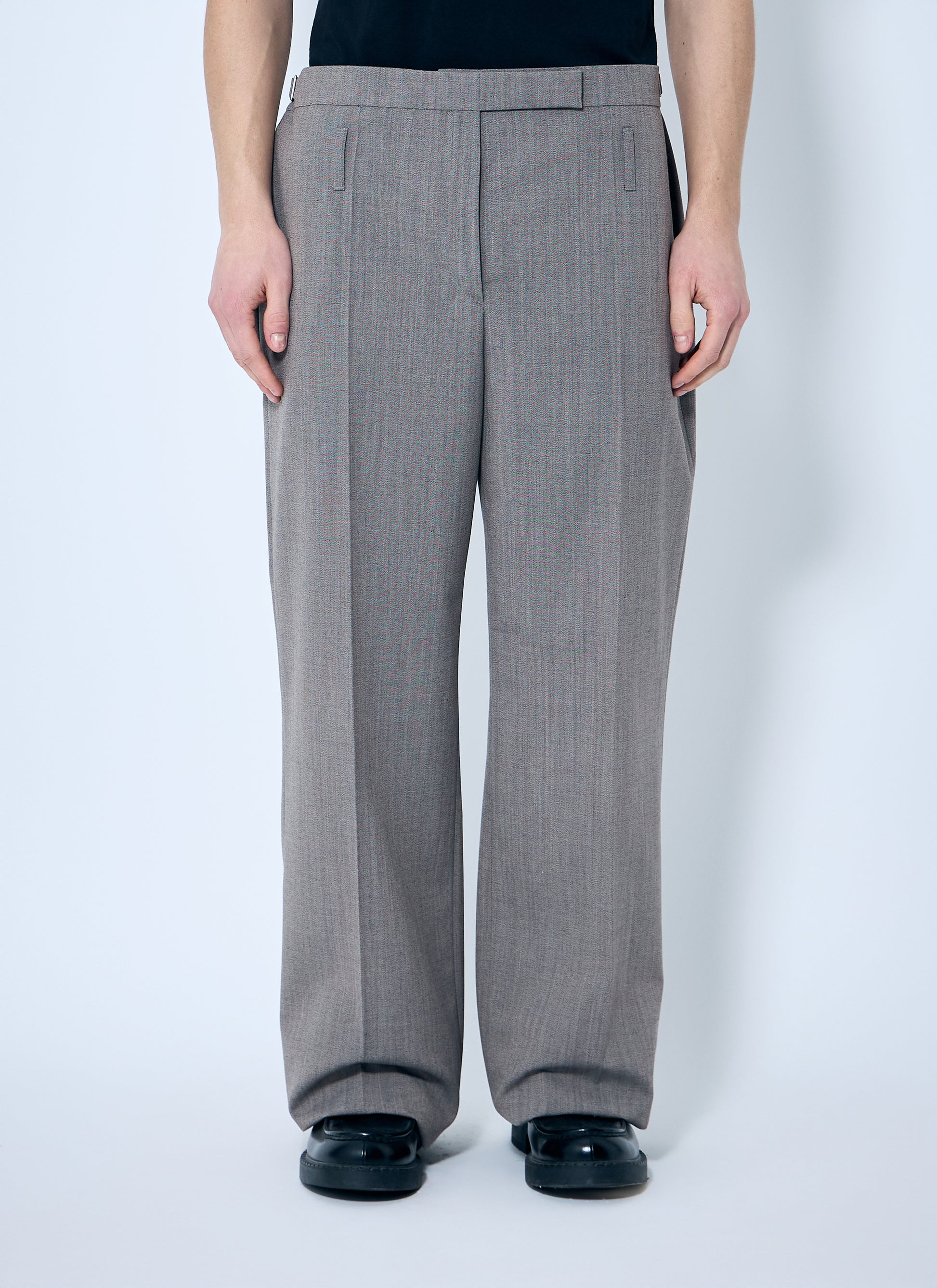 Prada Men Belted Tailored Wool-Blend Pants PRADA