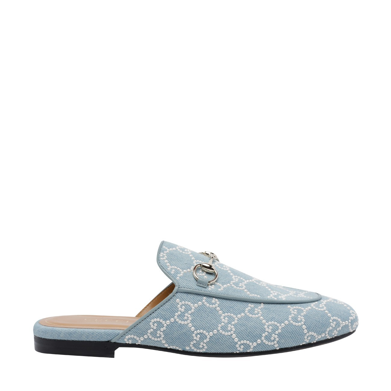 Gucci Women Princetown Slippers With Pearls In Gg Denim GUCCI