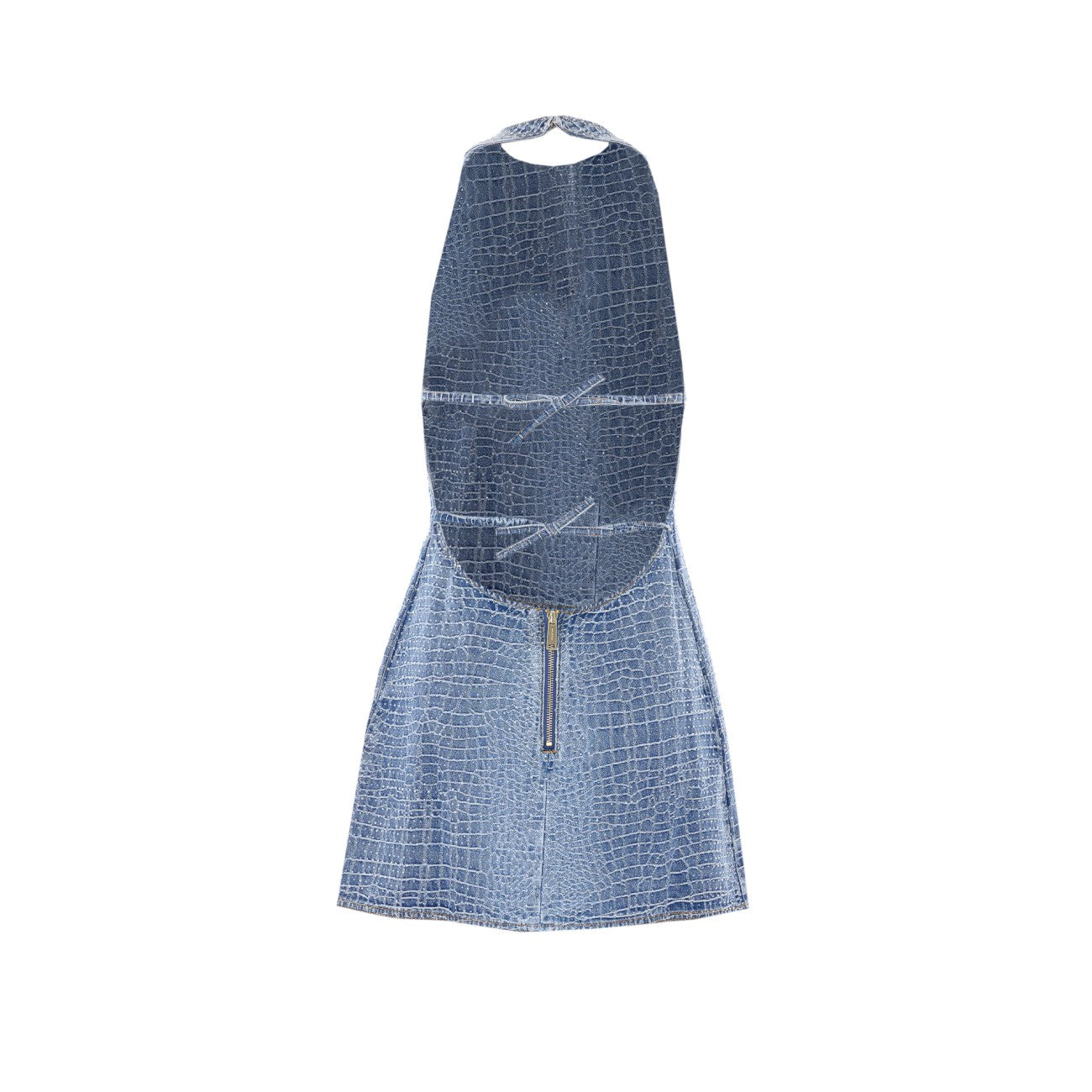 Self Portrait Women Rhinestone Croc Effect Denim Mini Dress SELF-PORTRAIT